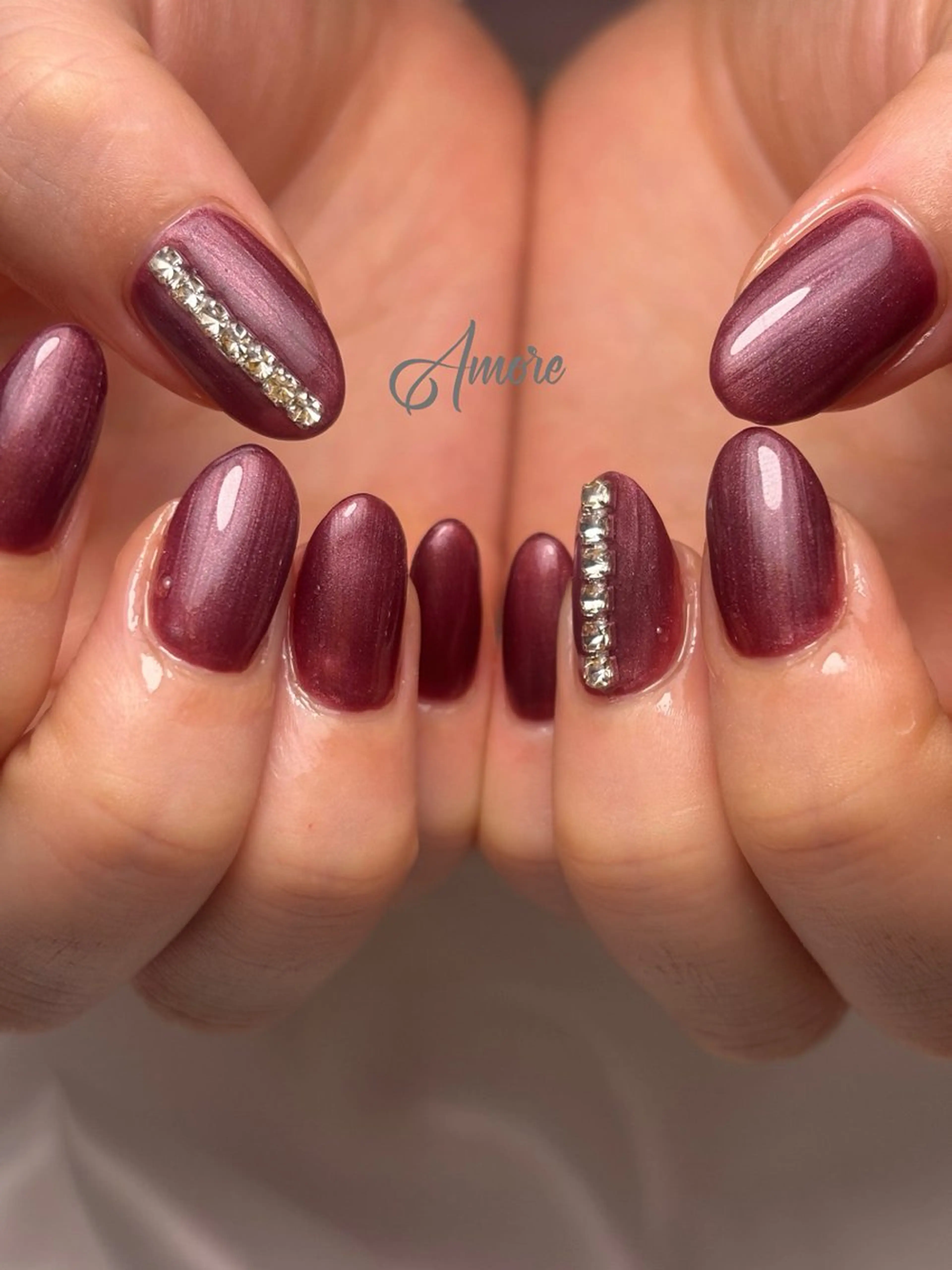 ネイル ボルドー 桜ネイル ジェルネイル キラキラネイル 韓国ネイル You kyehwaのネイルデザイン