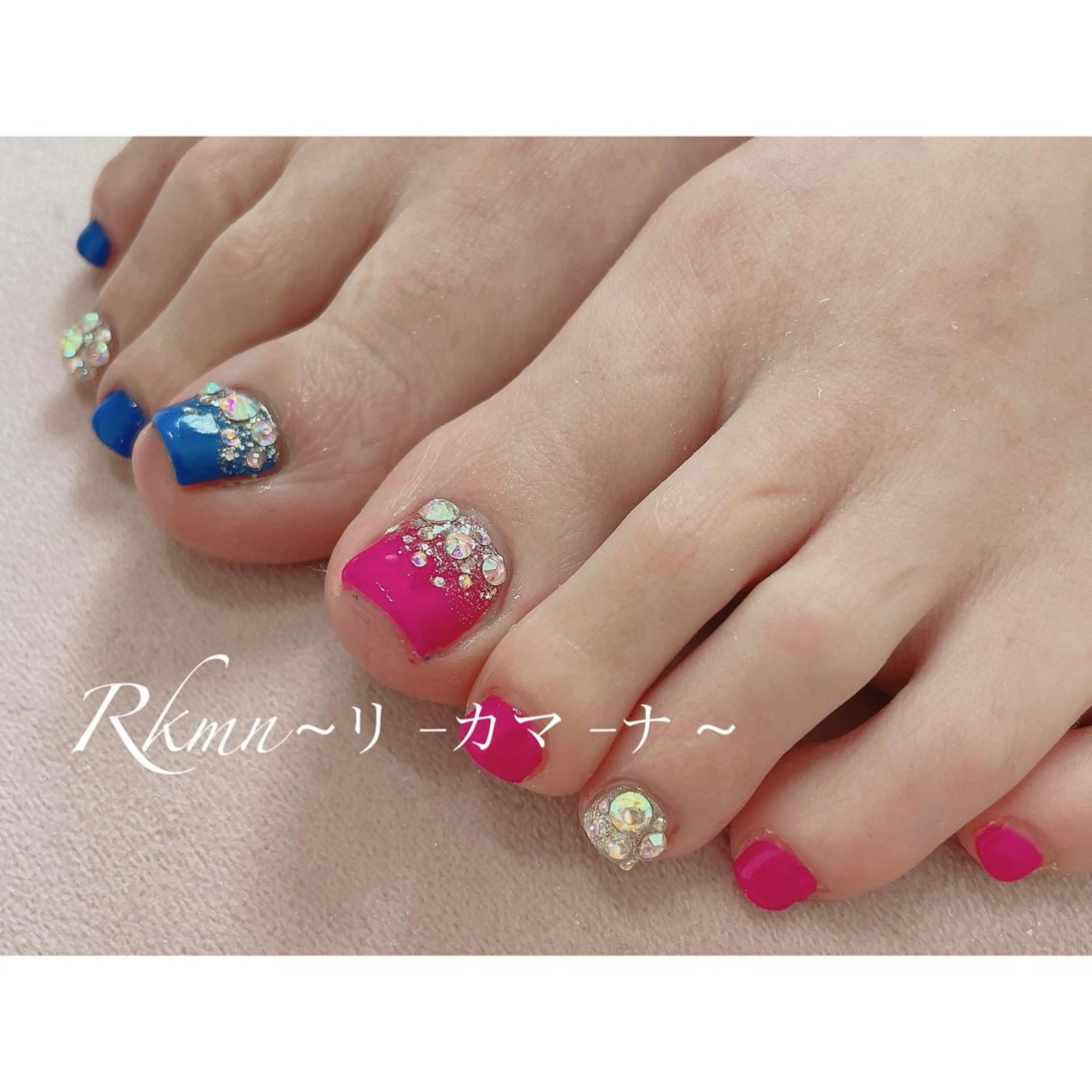 ネイル アートネイル ブルー ピンク 春ネイル ハンドネイル フットネイル ハンドケア Rkmn ~リ-カマ-ナ~のネイルデザイン