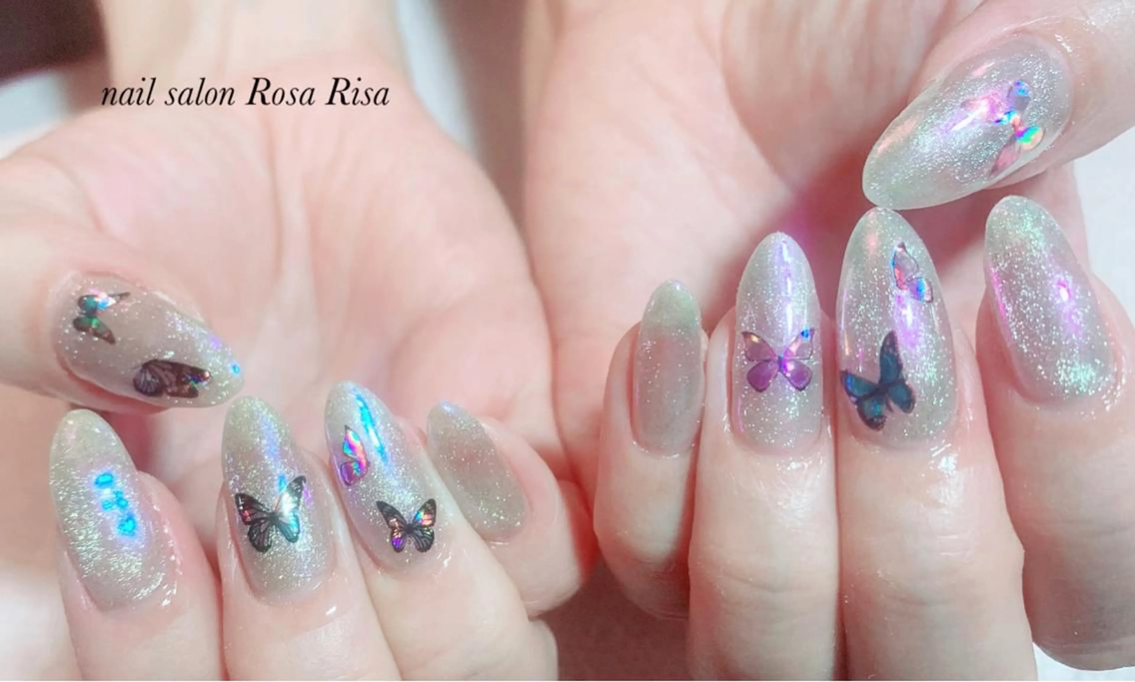セミロング ネイル オーロラネイル フットネイル ネイルスタジオ シェイクユアハンズのネイルデザイン