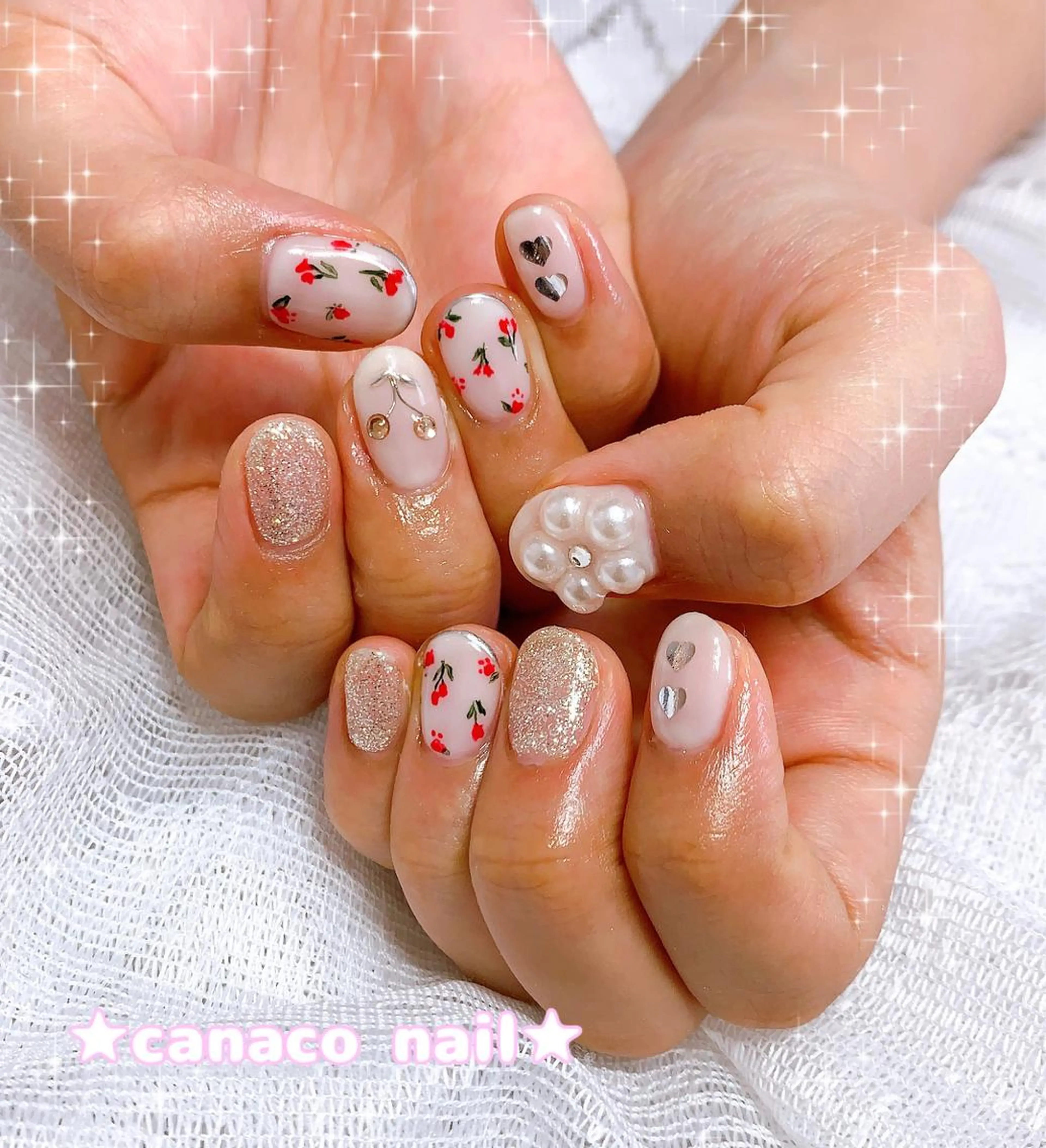 ネイル アートネイル ジェルネイル パラジェル ストーンネイル ハンドネイル ハンドケア Felice所属・ベテランネイル cnc  nailのネイルデザイン