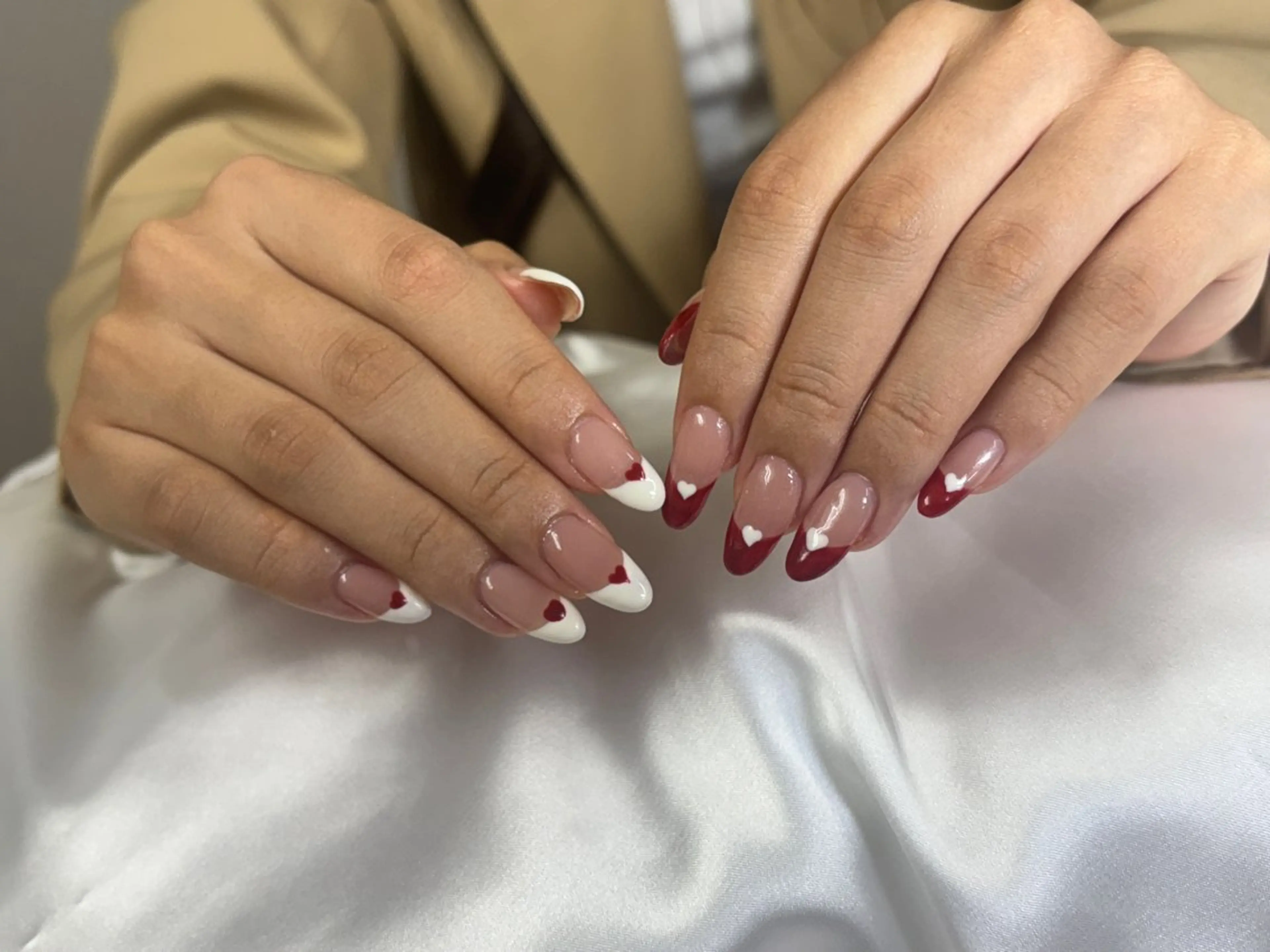 ネイル ブラウン チークネイル 桜ネイル 長さ出し フットネイル ハンドネイル XIINH NAIL SALONのネイルデザイン