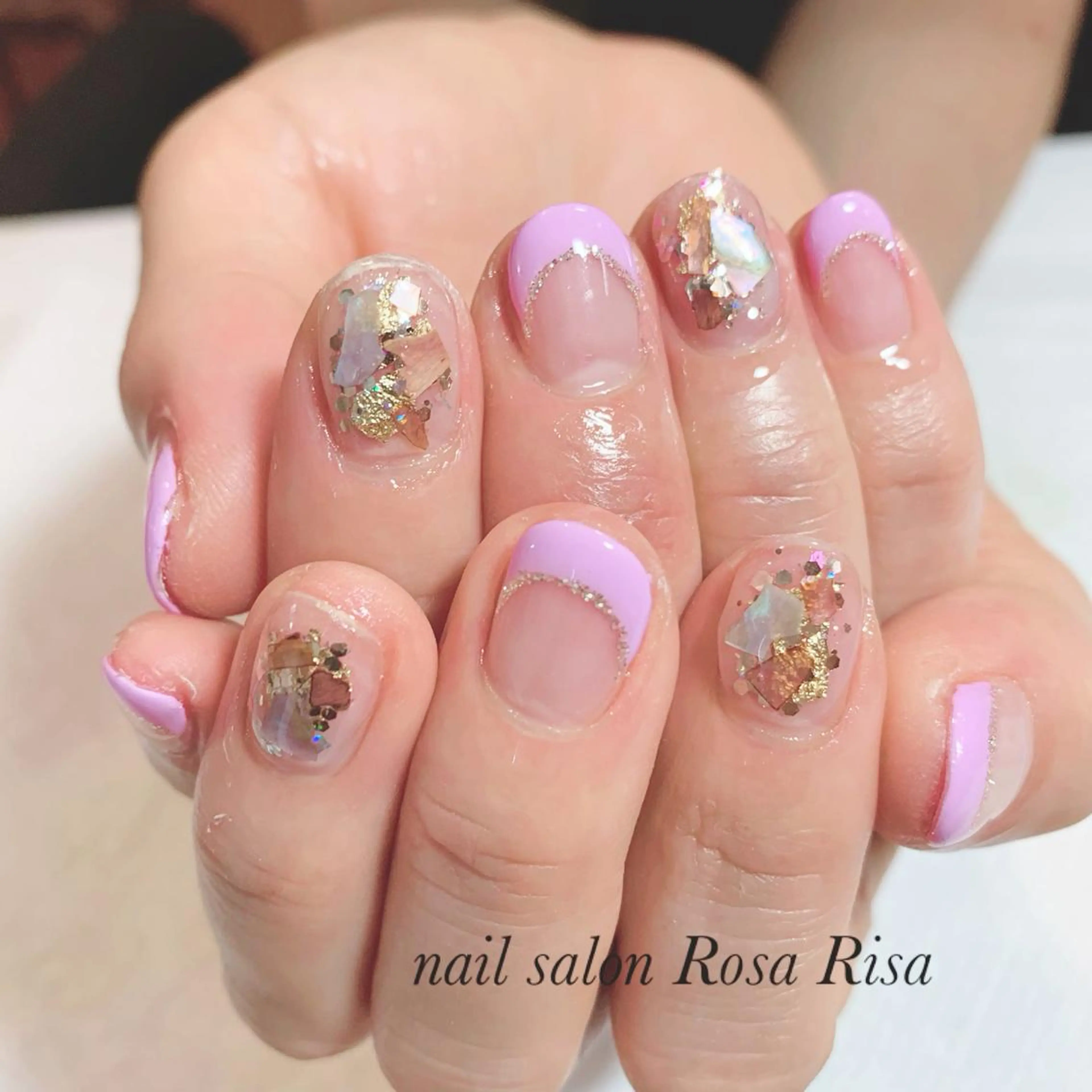 ショート ネイル パープルカラー フレンチネイル パステルネイル パープル ネイルスタジオ シェイクユアハンズのネイルデザイン