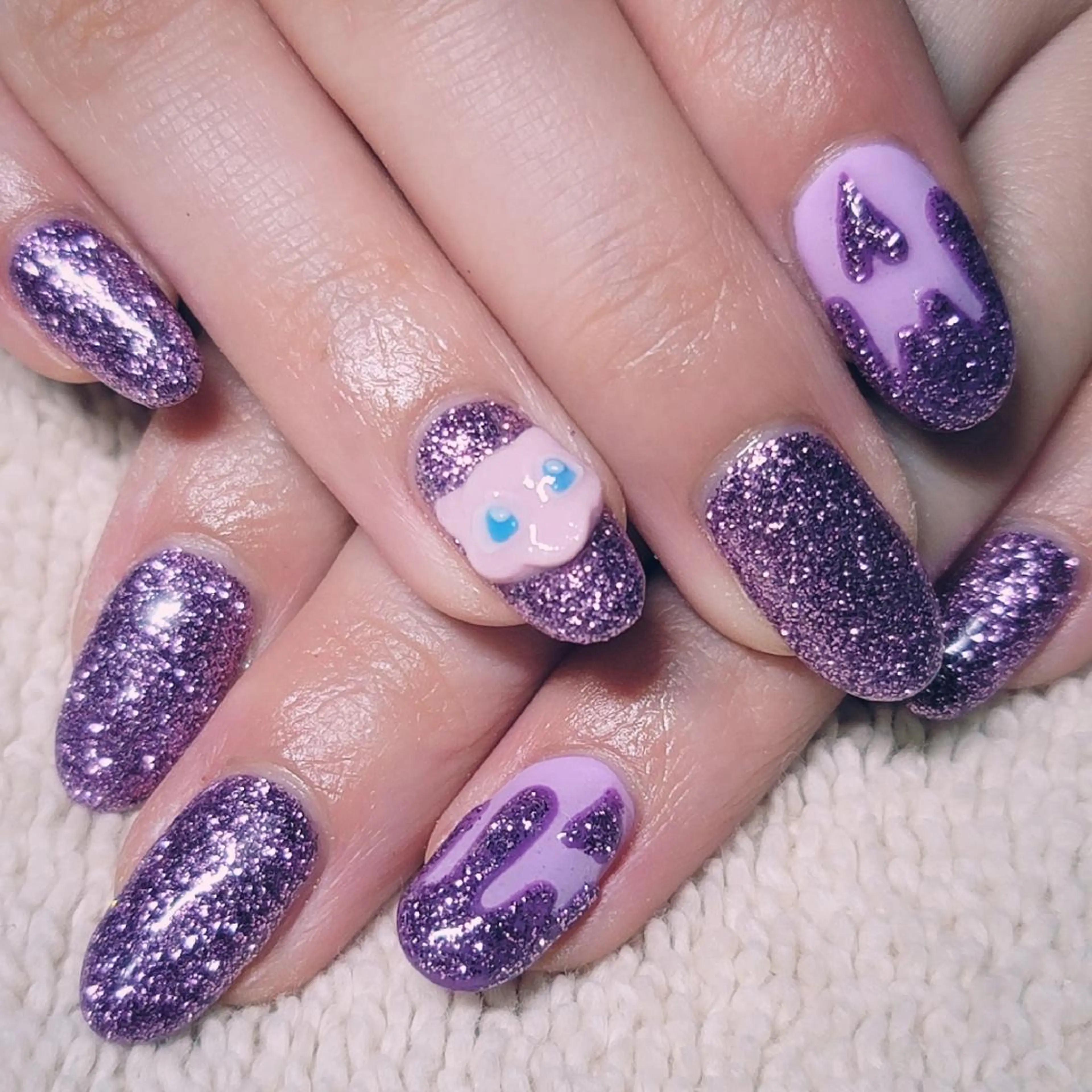 ネイル ラメ(グリッター) ワンカラーネイル パープル ハンドネイル よしだ ひろきのネイルデザイン