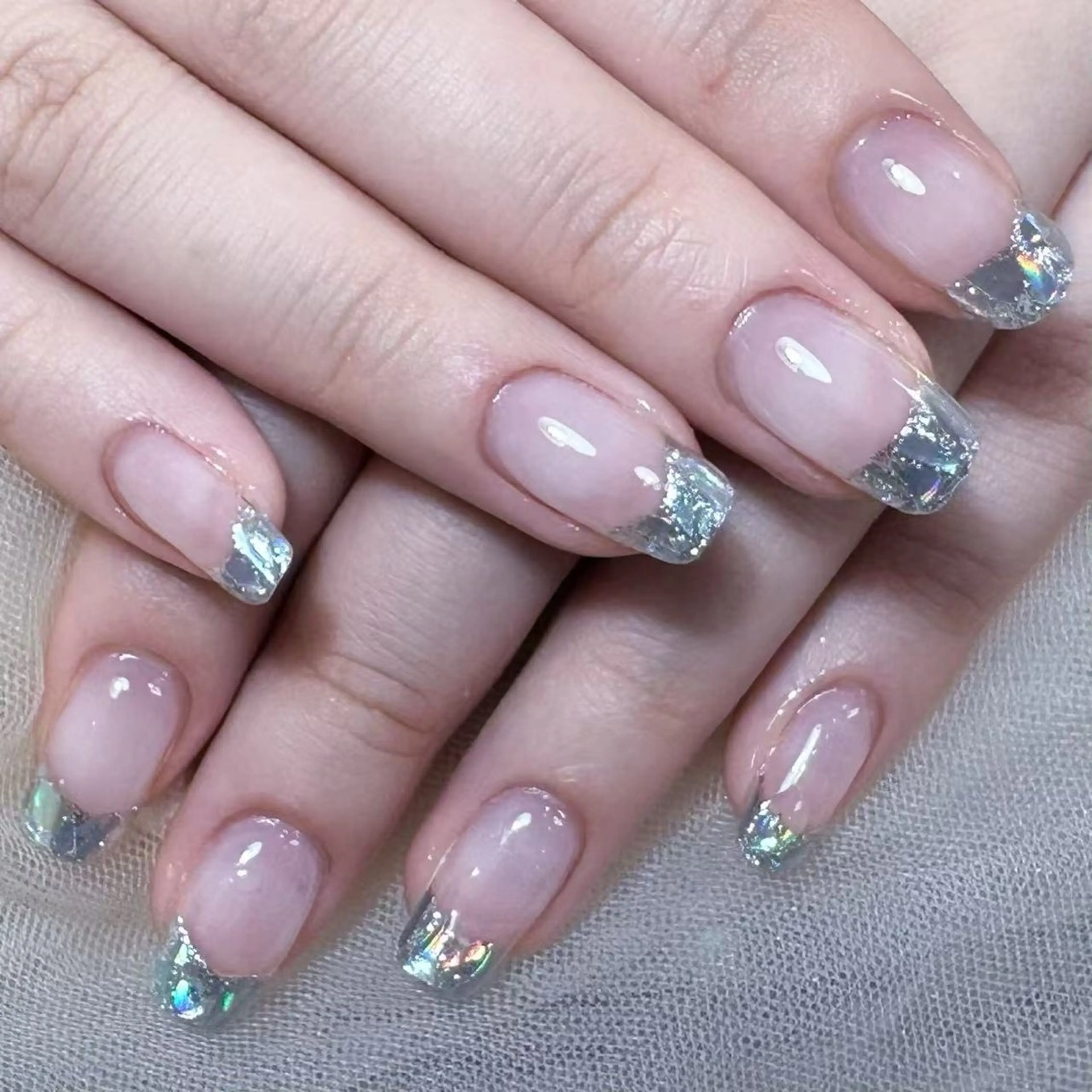 ジェルオフ無料🌸💖ガラス/ミラー/マグネットフレンチ¥8800 → ¥6980の写真