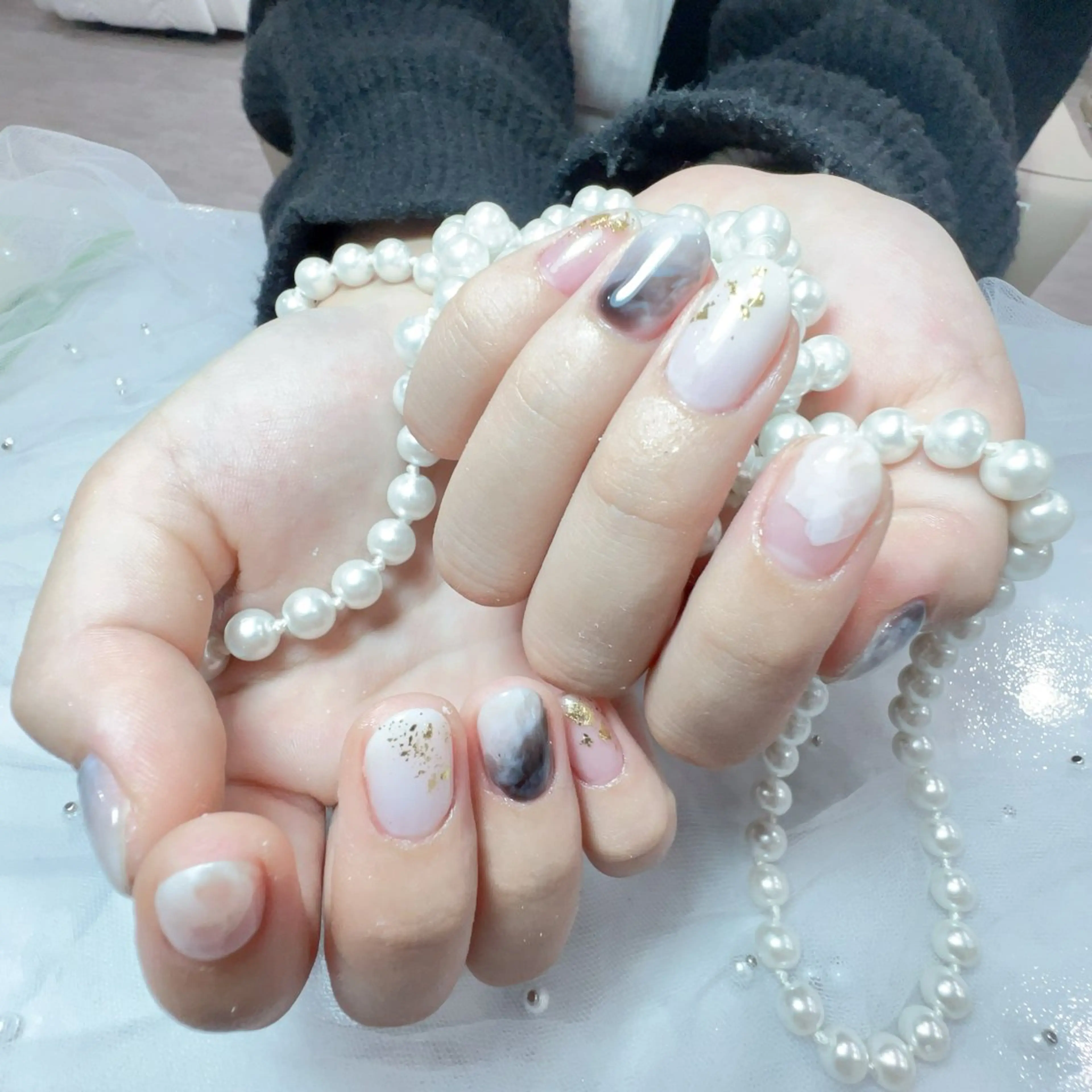 ネイル アートネイル フラッシュネイル フレンチネイル ジェルネイル ガラスフレンチ You&Me Yukiのネイルデザイン