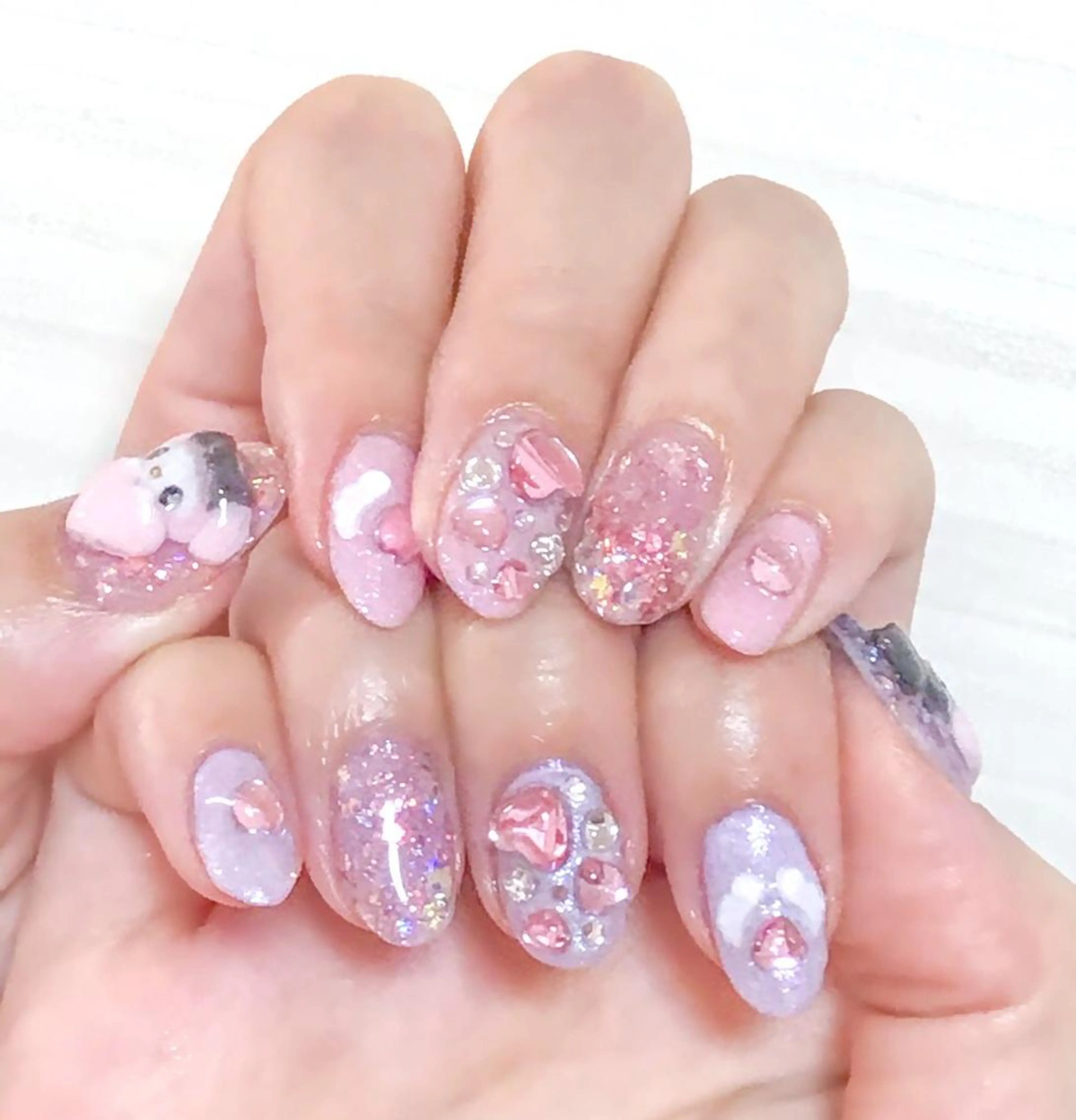 ネイル アートネイル ジェルネイル ハート キラキラネイル 持ち込み Nyanco Nailのネイルデザイン