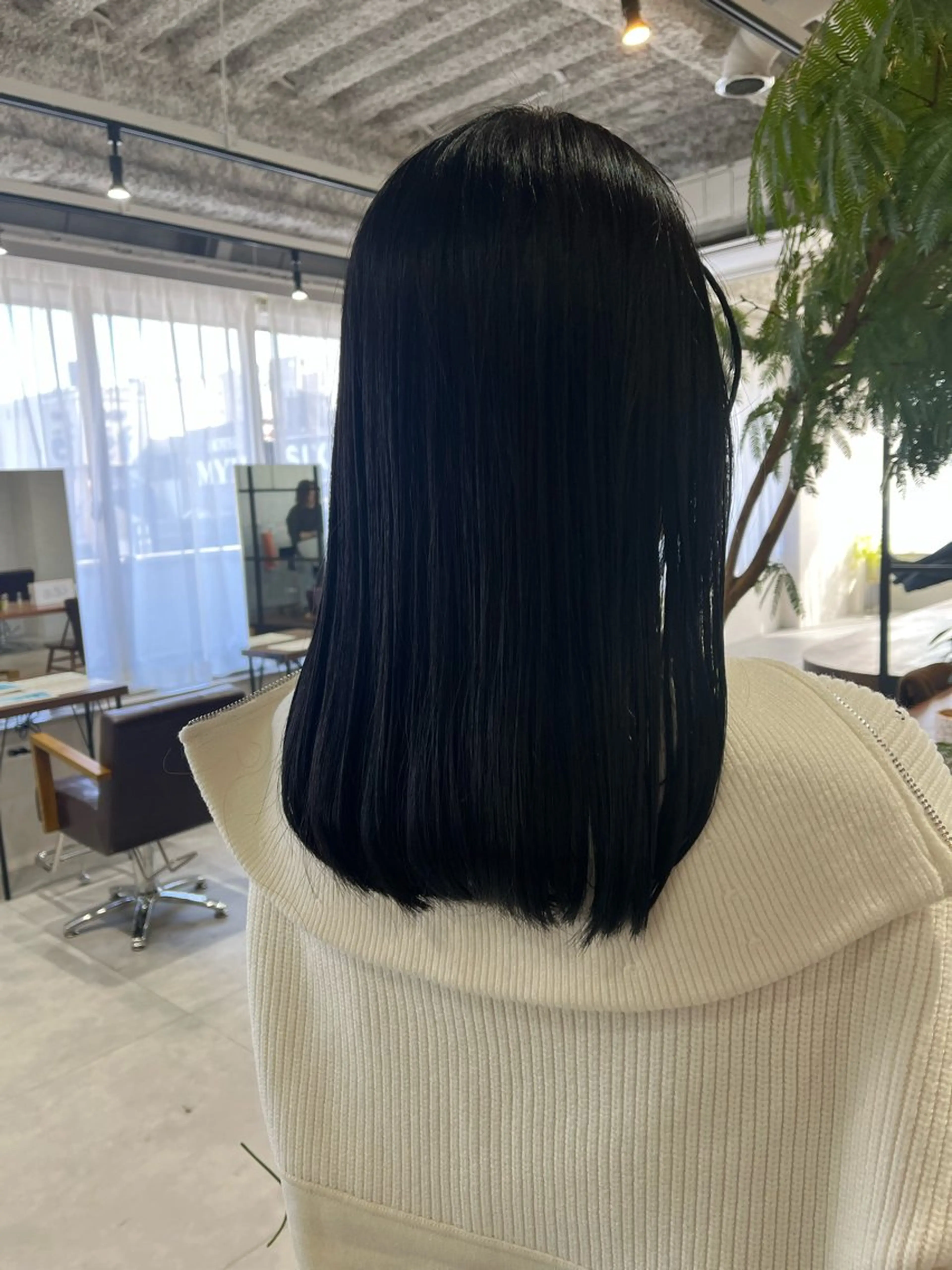 カラー 黒髪 ブルーカラー ブルーブラック 佐藤 香苗のヘアスタイル