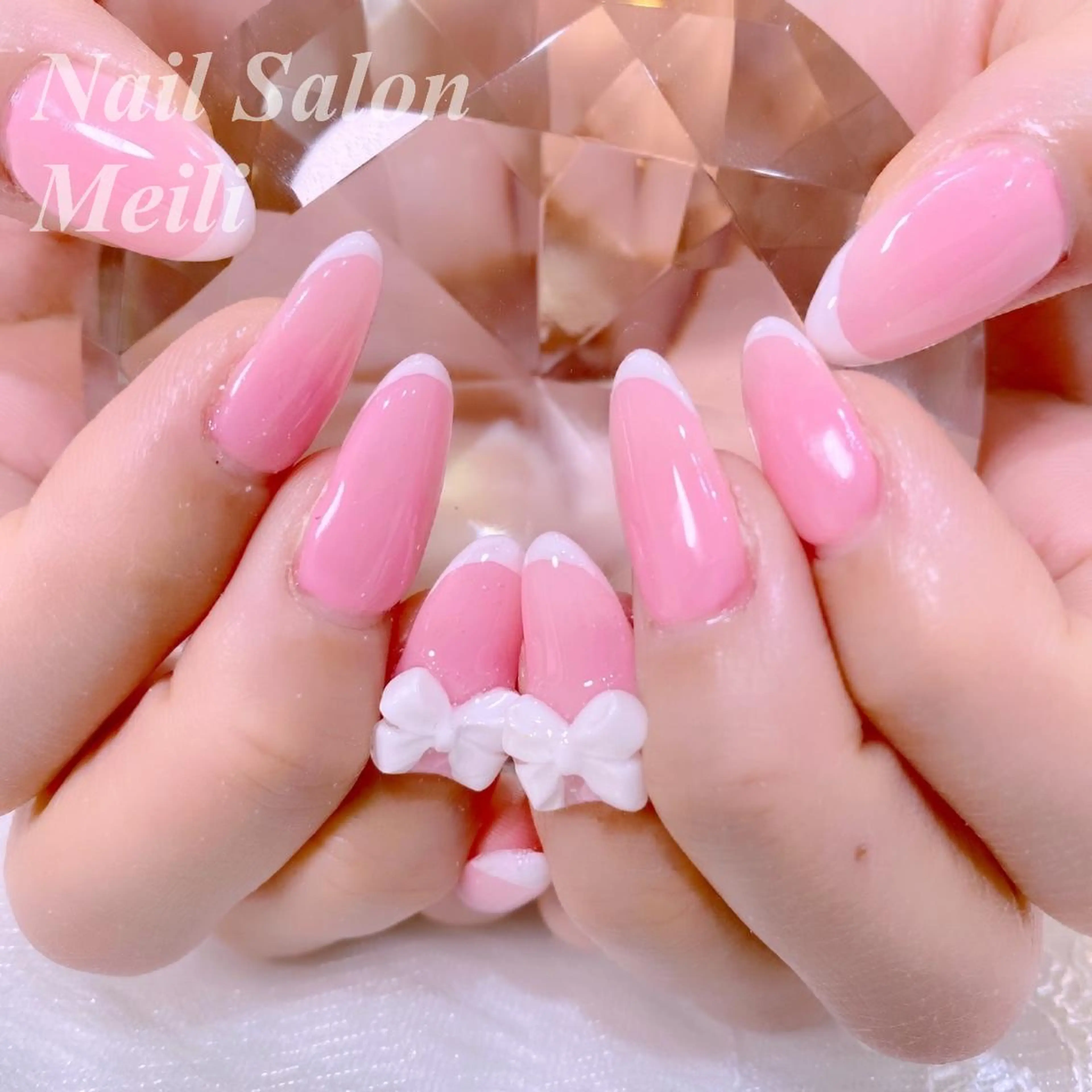 ネイル ピンク リボン 春ネイル NAILSALON MEILIのネイルデザイン