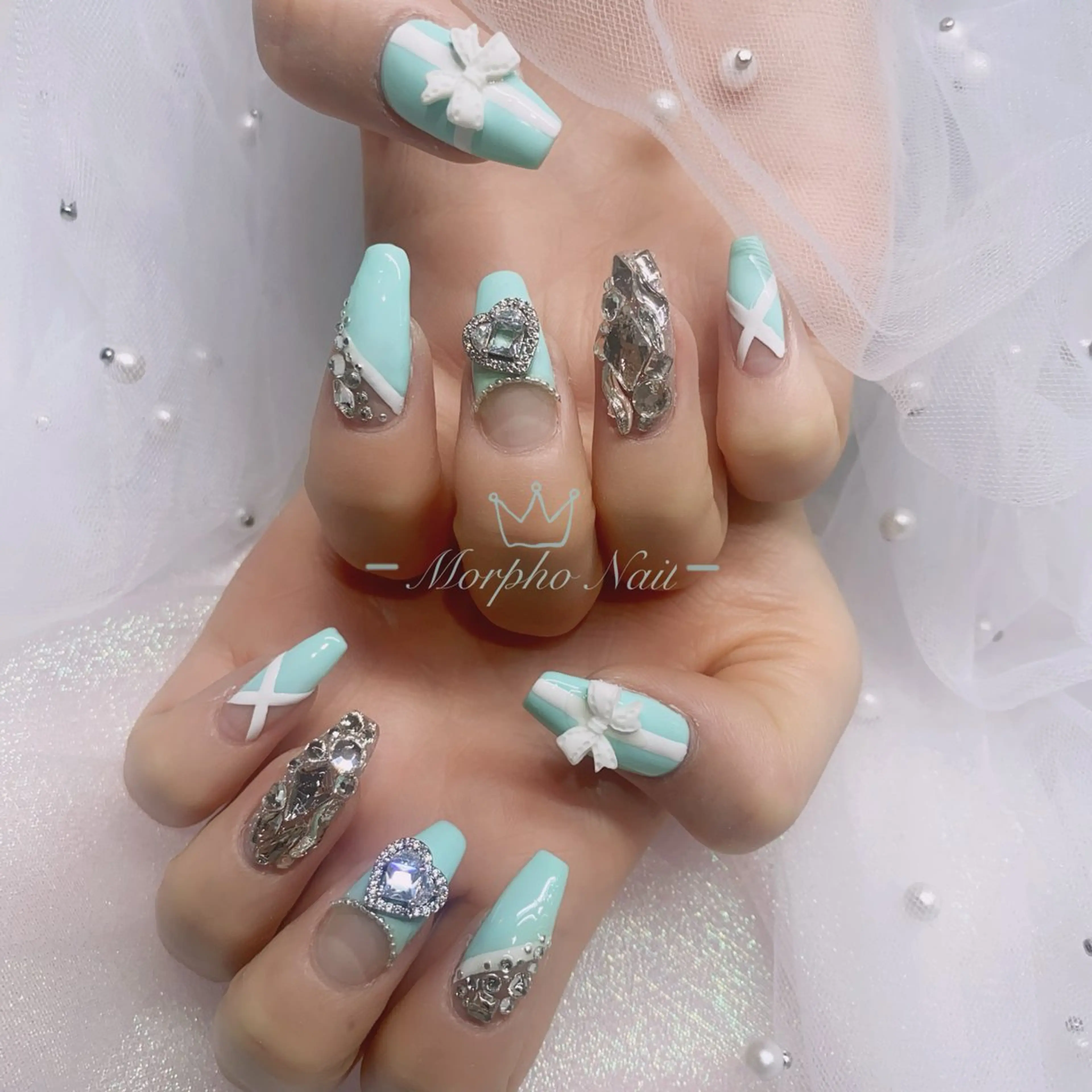 ネイル 長さ出し ジェルネイル キラキラネイル 大理石ネイル(マーブル) ニュアンスネイル Morpho nailのネイルデザイン