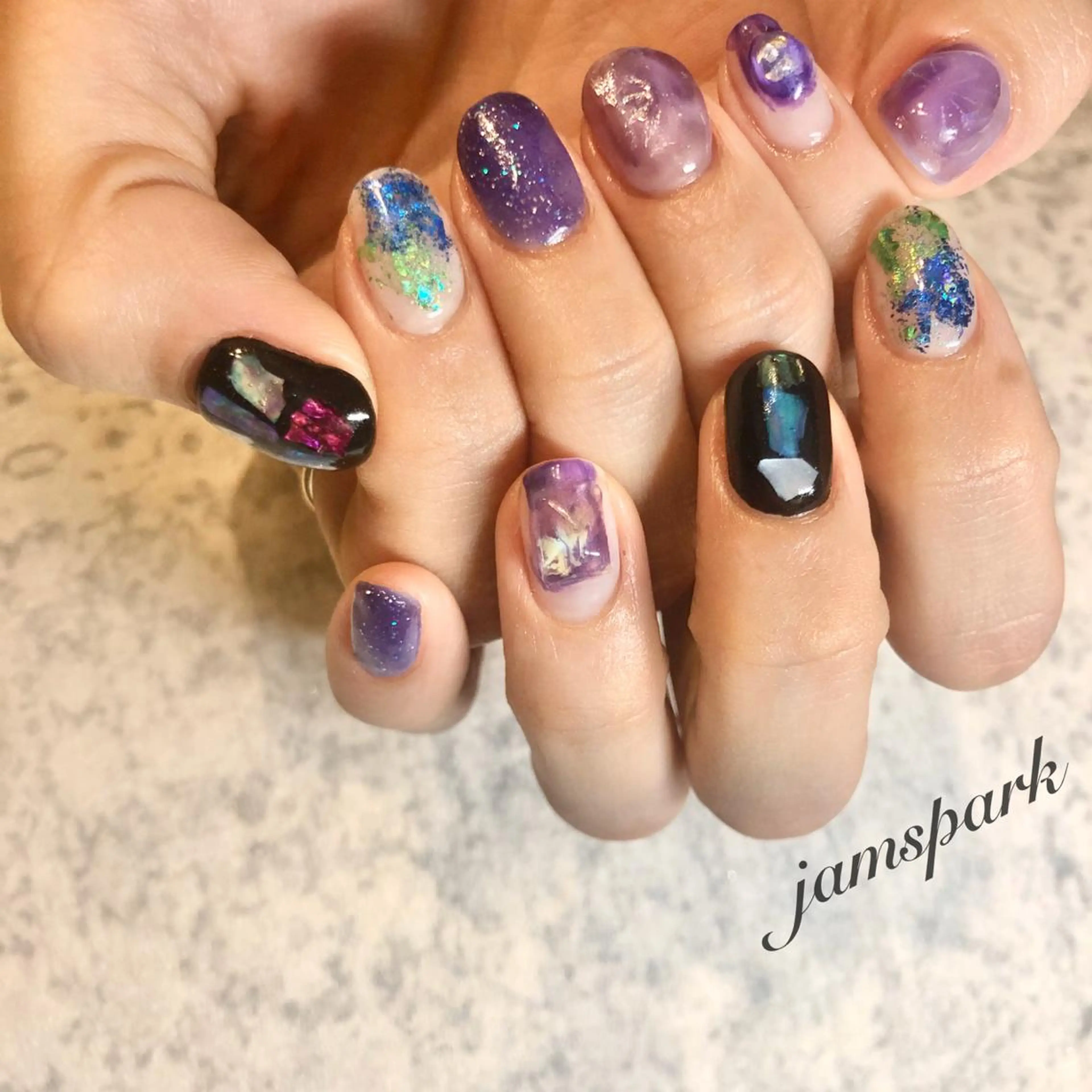 ネイル アートネイル ニュアンスネイル パープル ハンドネイル jamspark ✨のネイルデザイン