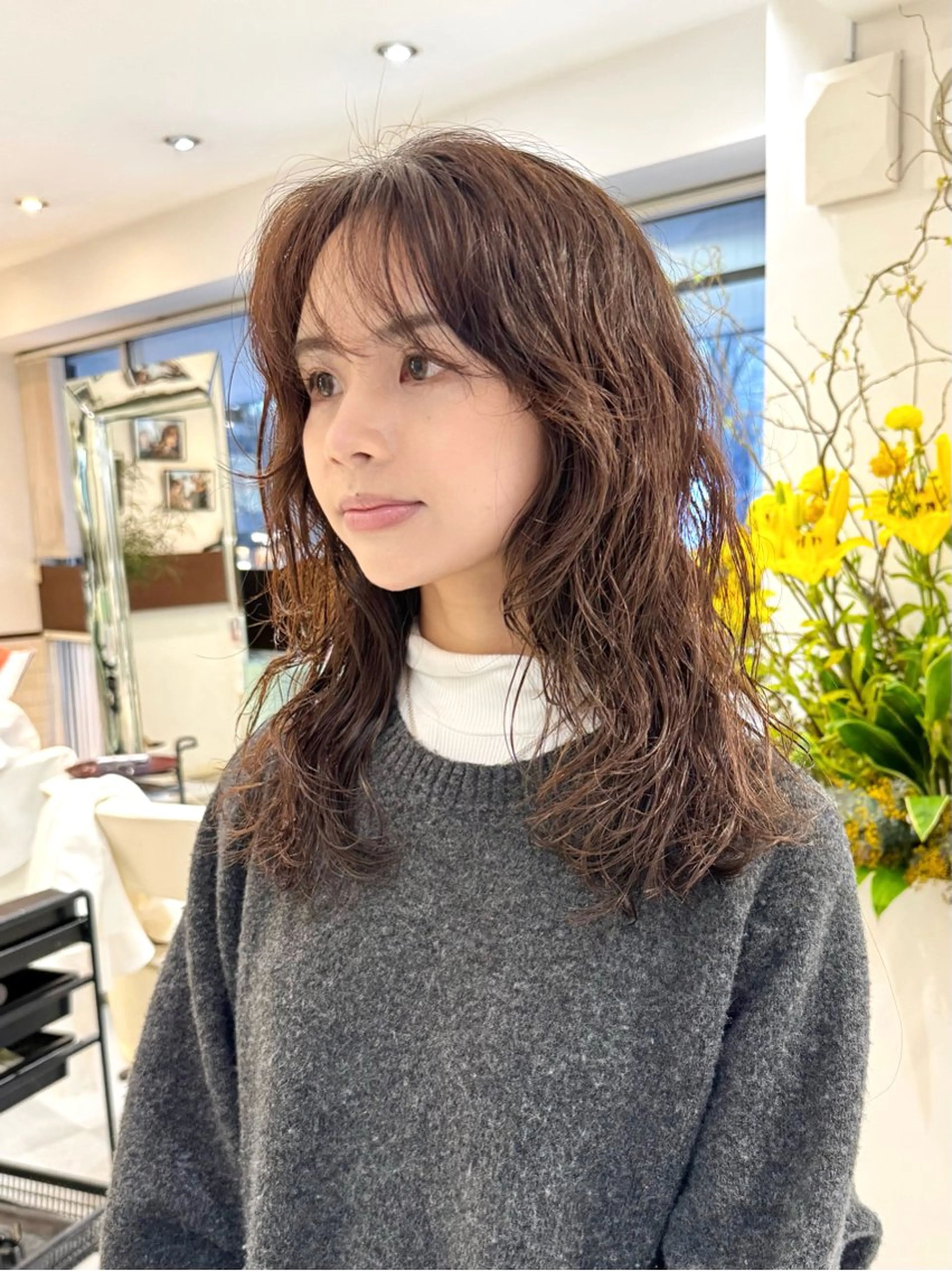 ミディアム パーマ ミディアムパーマ レイヤーカット カット パーマ トリートメント ZENKO表参道店所属・デジタルパーマ 🌀ボブ　萩原　龍のヘアスタイル