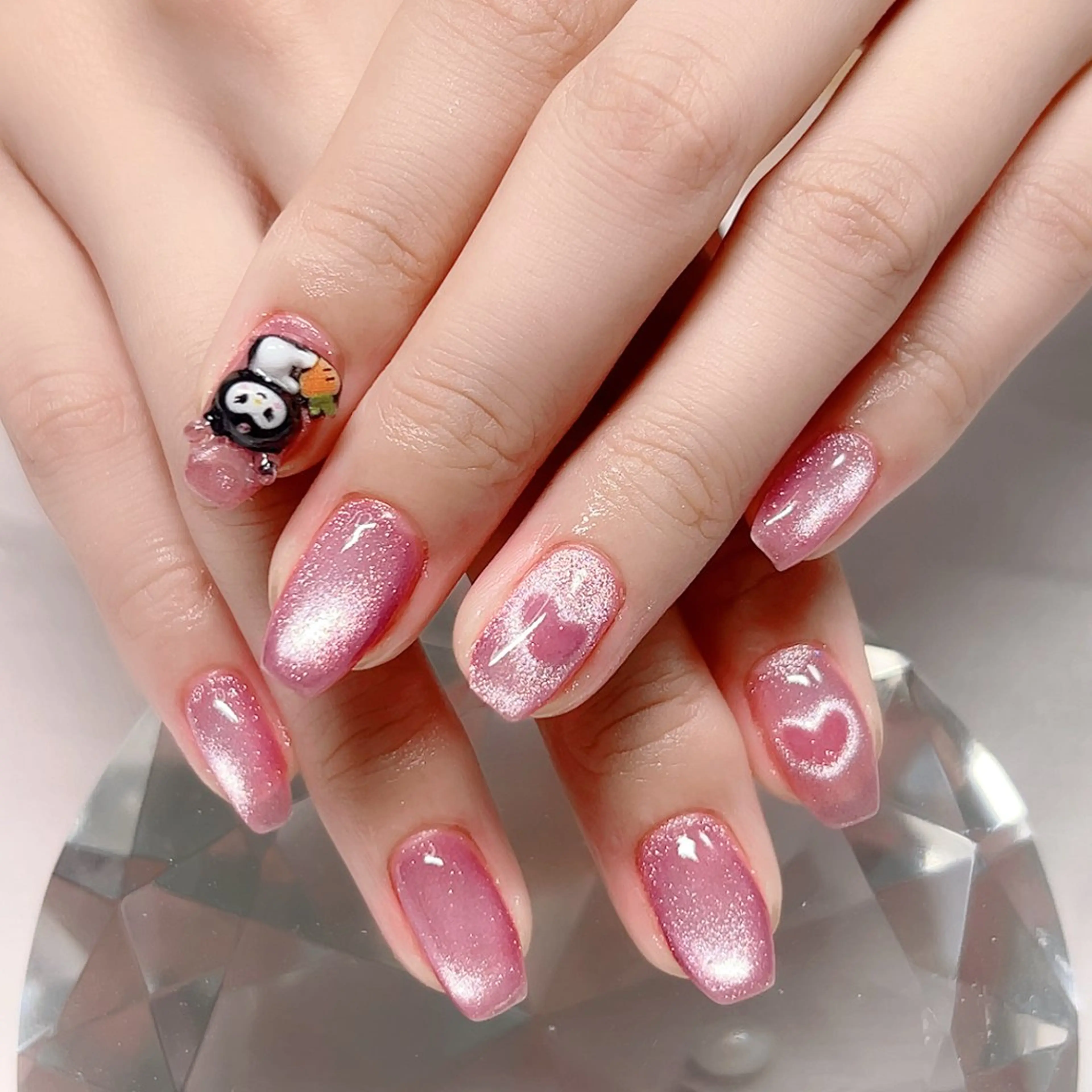 ネイル ハート マグネットネイル ピンク ハンドネイル Cute Tips nailのネイルデザイン