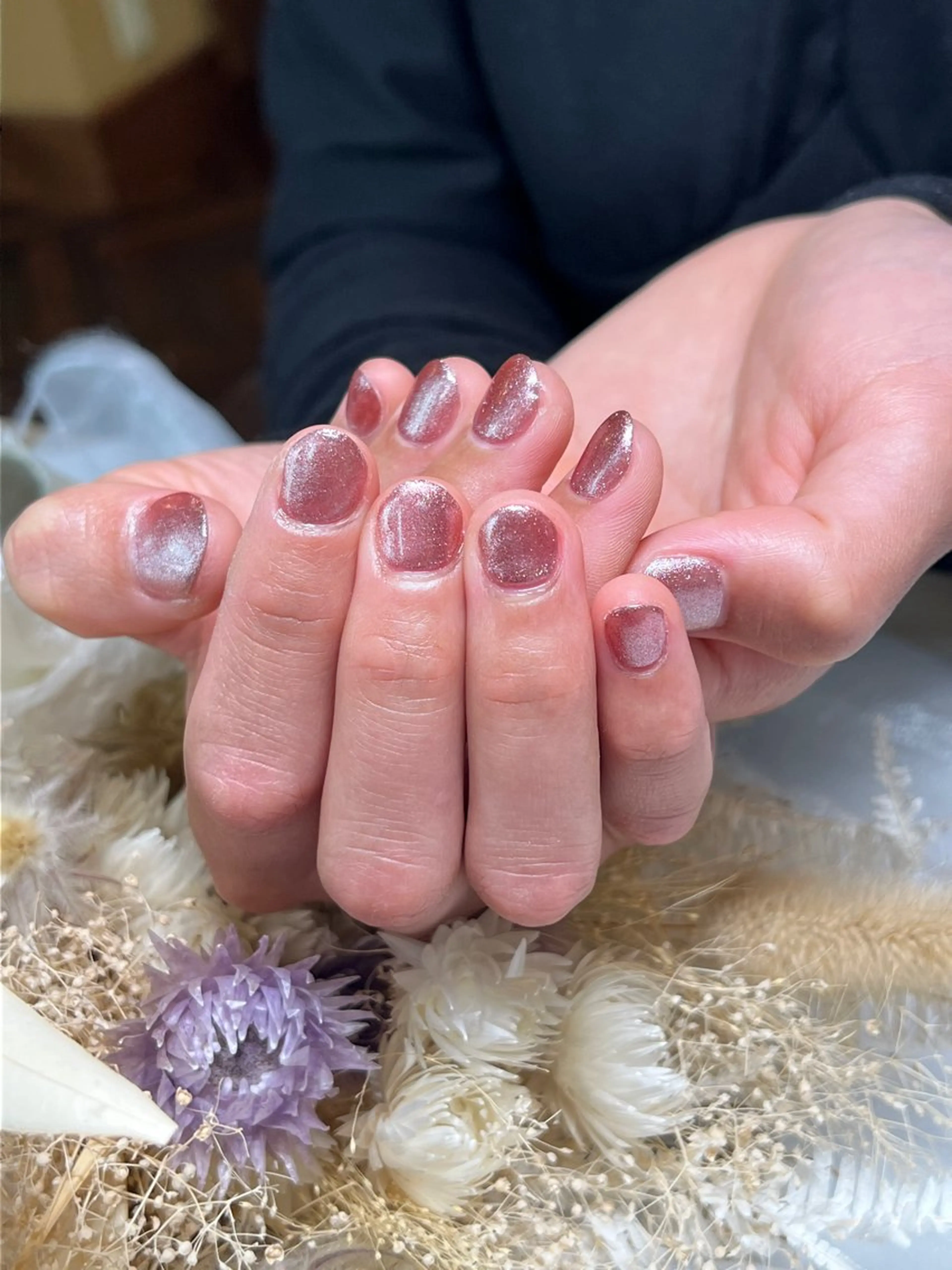 ネイル ラメ(グリッター) ピンク ハンドネイル salon de 4H(サロンドフォーエイチ)所属・大貫 蓮衣のネイルデザイン