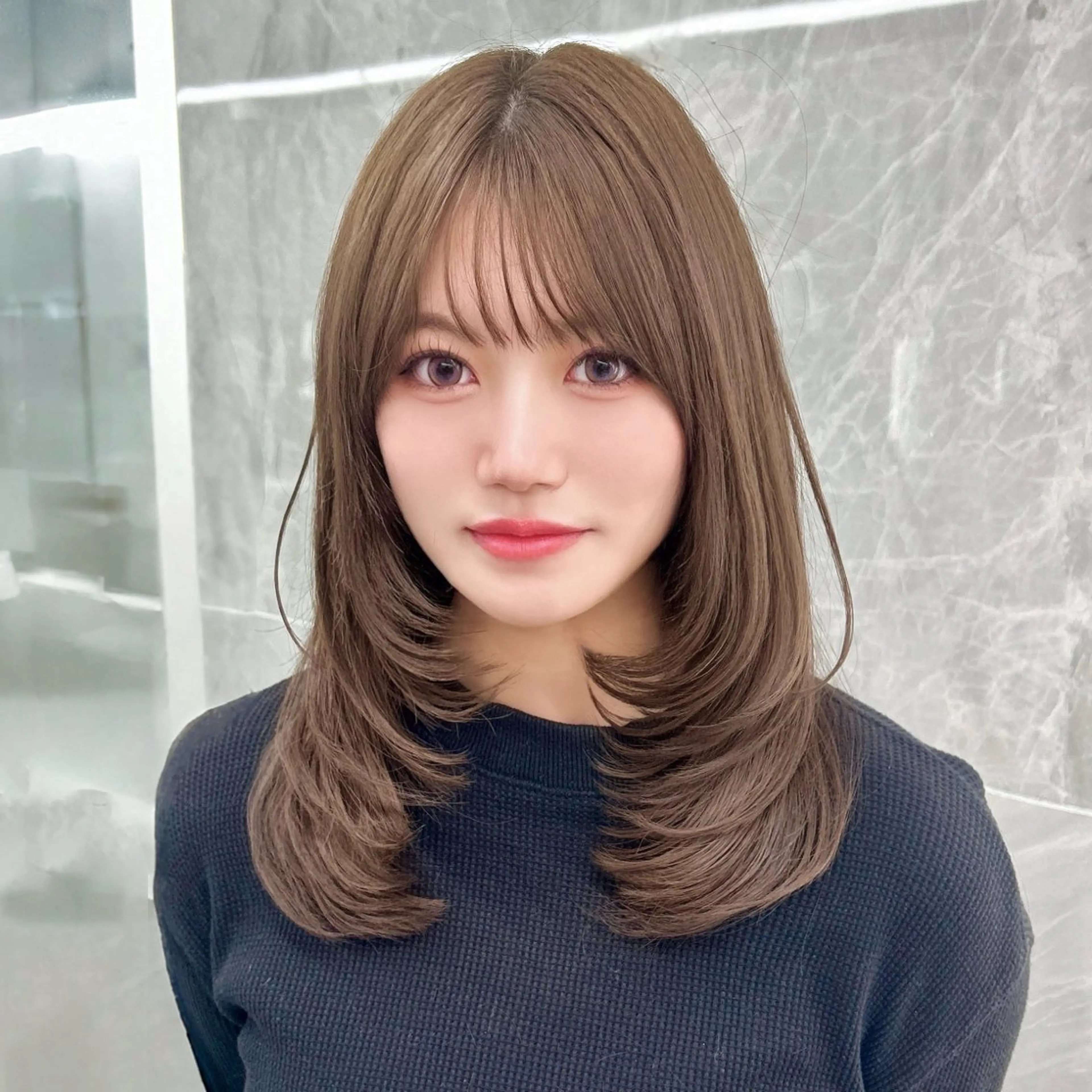 セミロング 韓国顔まわり/前髪 /レイヤー/いつきのヘアスタイル