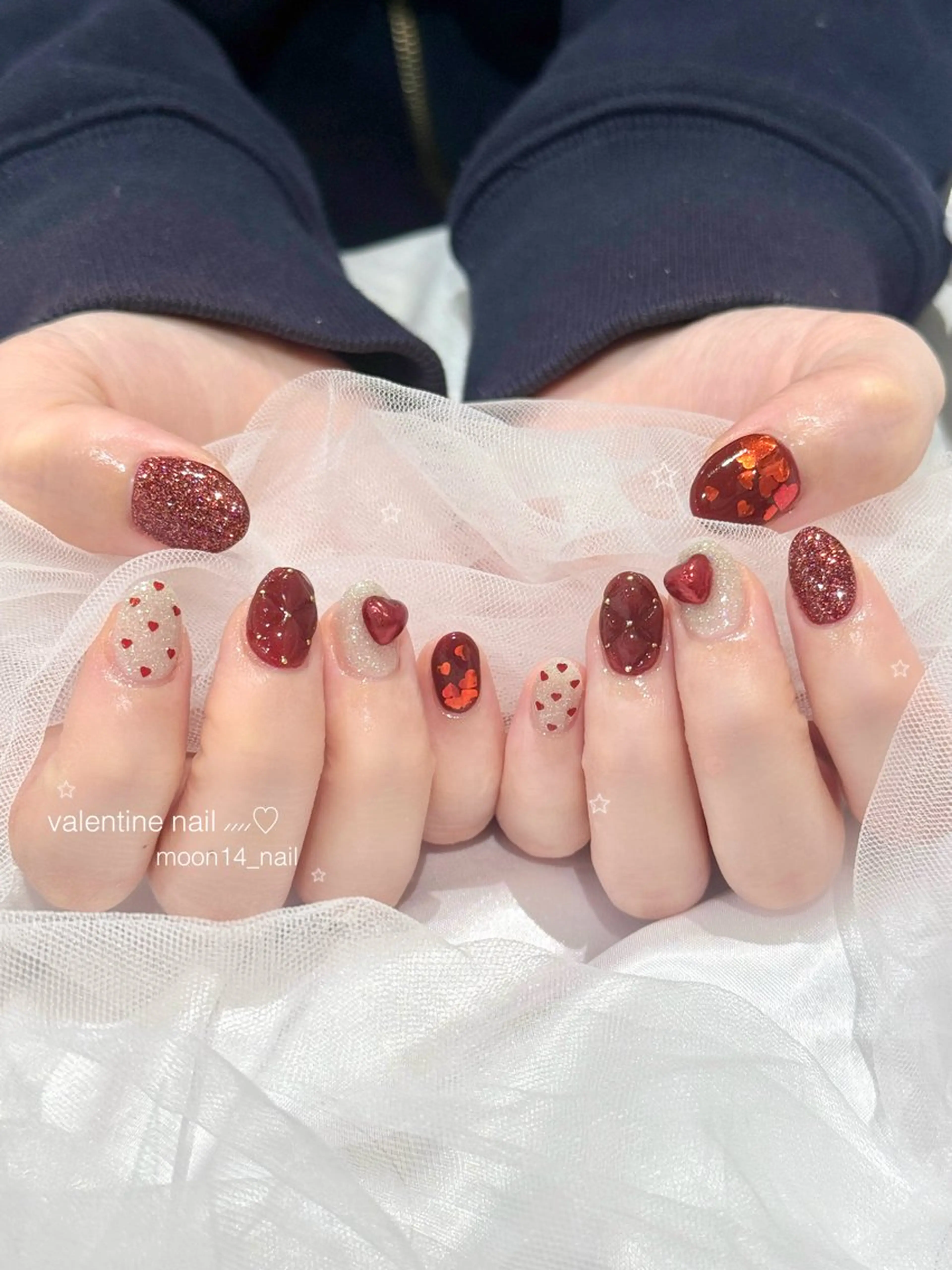 ネイル フラッシュネイル ジェルネイル ハート パラジェル 赤色 ハンドネイル natsuki 💫のネイルデザイン