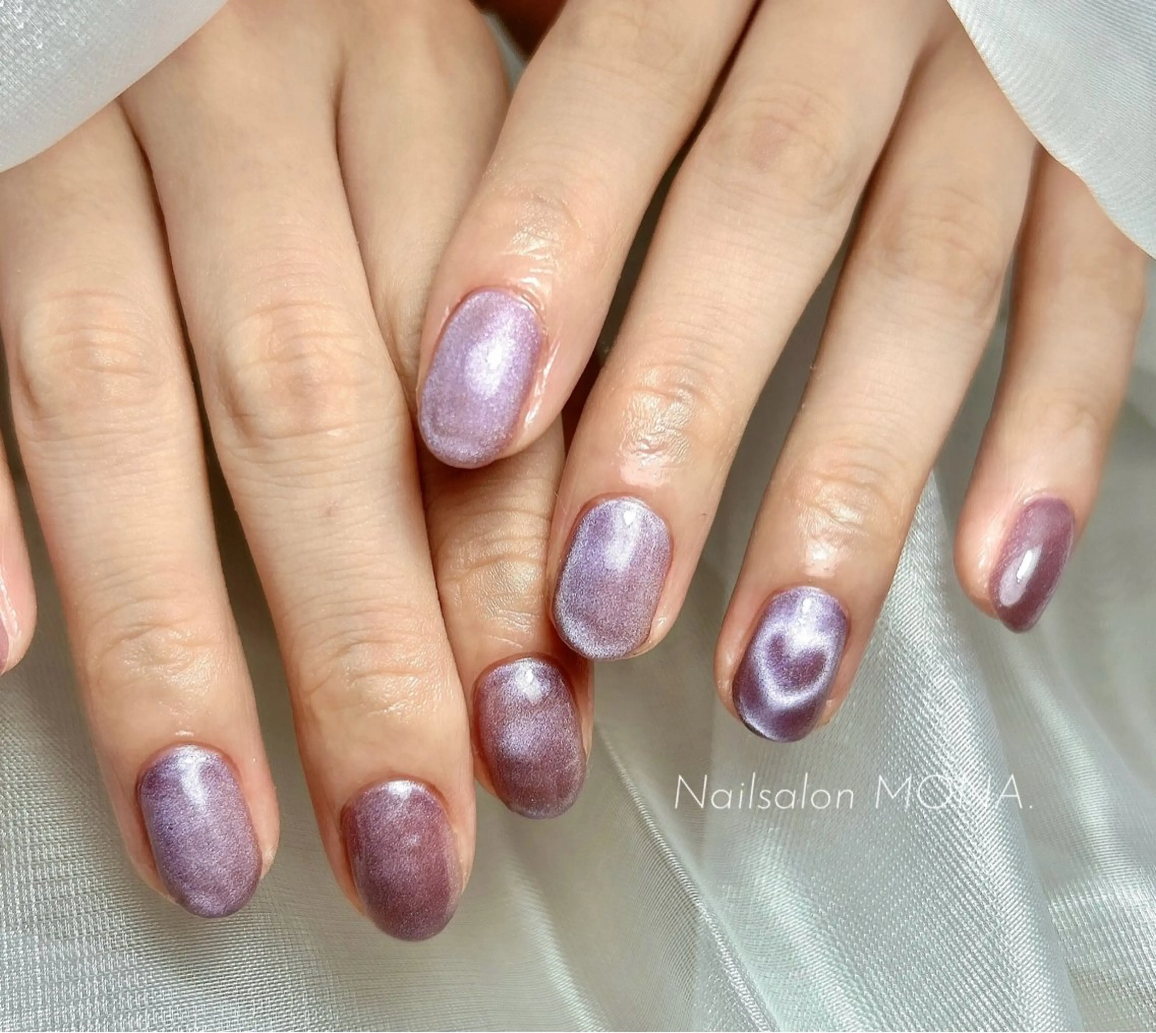 ネイル ハート マグネットネイル パープル Nailsalon MONA.のネイルデザイン