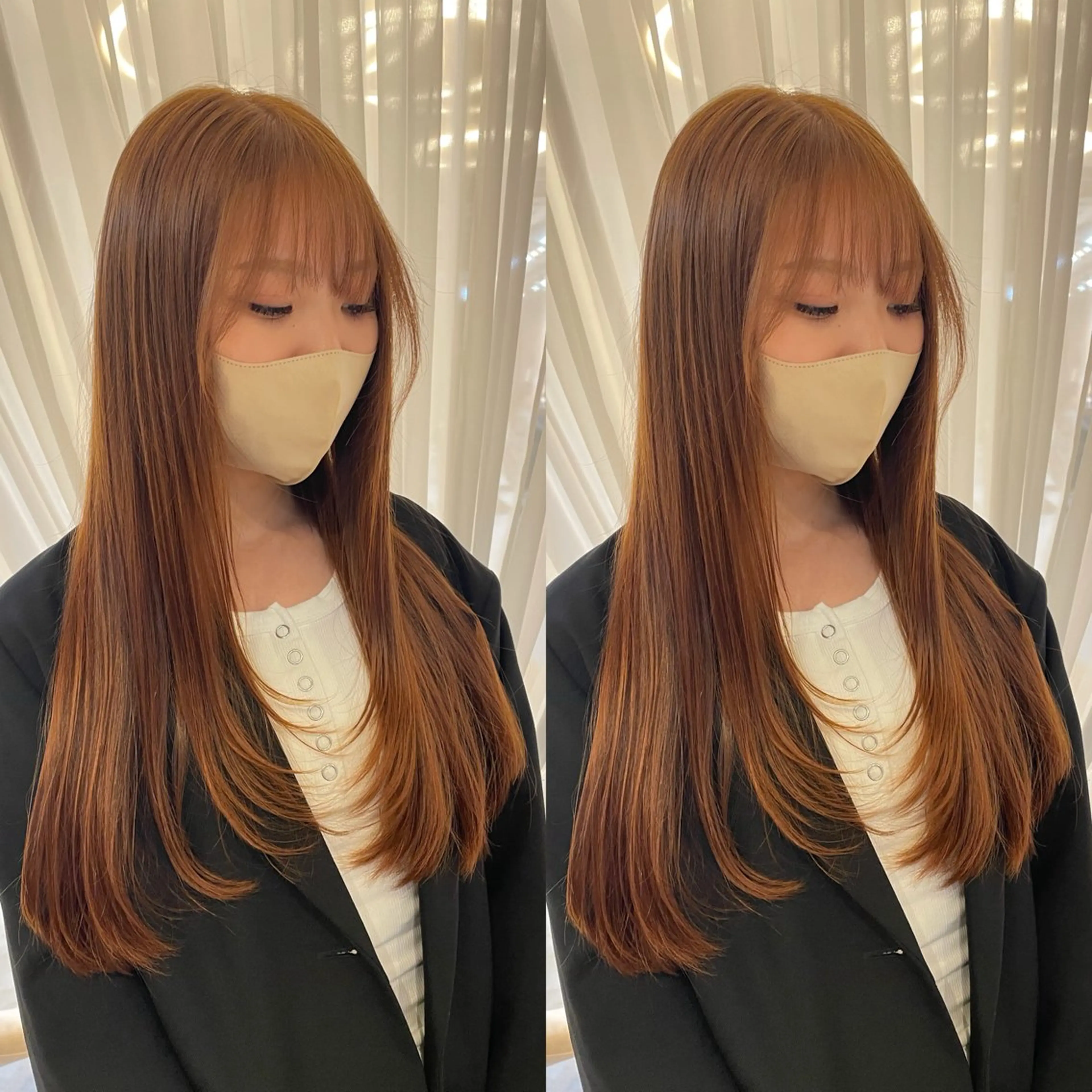 ロング カラー ブリーチ ブリーチなしカラー オレンジ ヘアカラー トリートメント ヘアセット ブリーチ無しダブル カラー🦕まどかのヘアスタイル