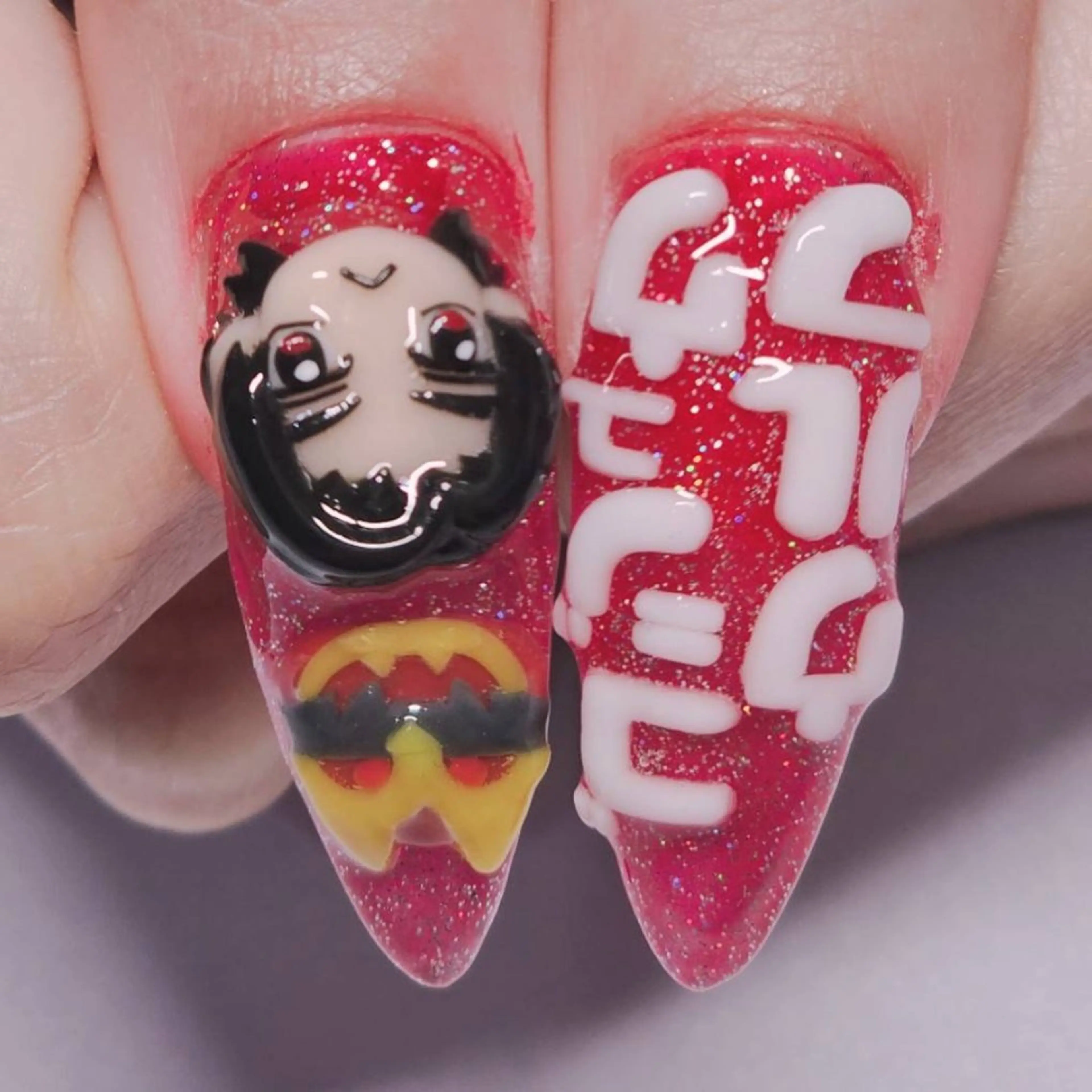 ネイル アートネイル クリアネイル ラメ(グリッター) ワンカラーネイル 赤色 ハンドネイル よしだ ひろきのネイルデザイン