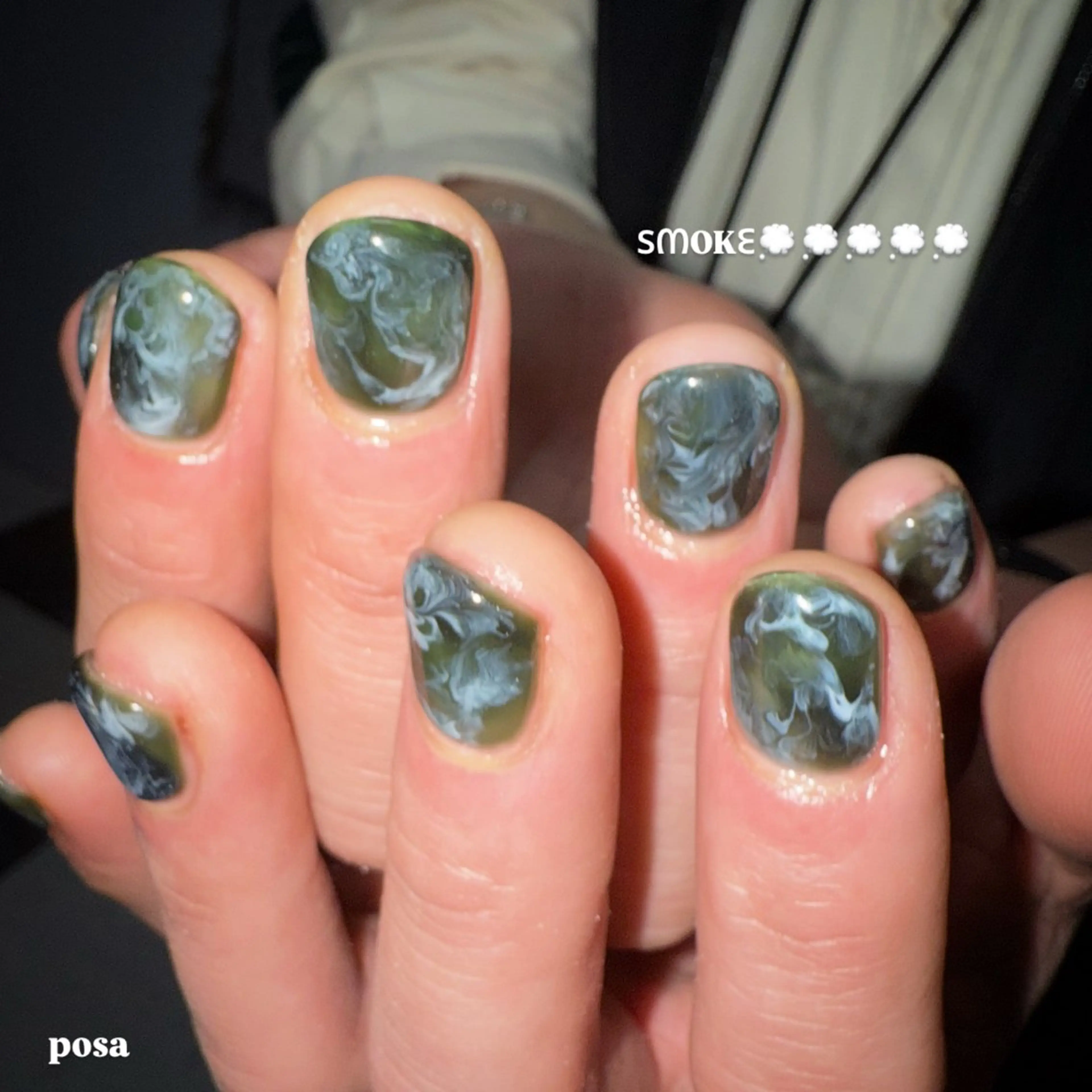 ネイル グリーン 大理石ネイル(マーブル) ニュアンスネイル シンプルネイル ハンドネイル posa nail モエミのネイルデザイン
