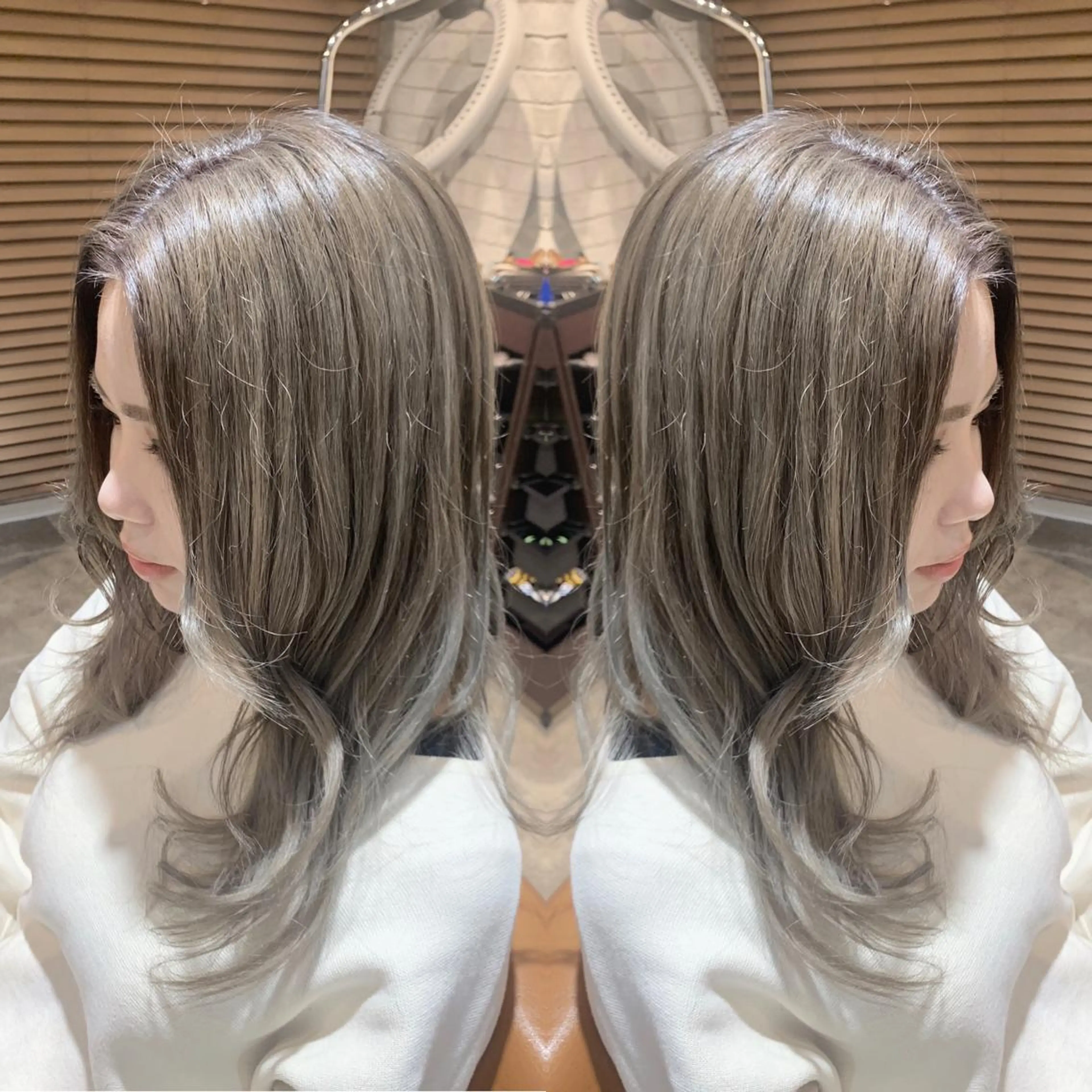 ロング カラー シルバー ホワイトシルバー ヨシンモリ 韓国🇰🇷 ✂︎hair 内田愛のヘアスタイル