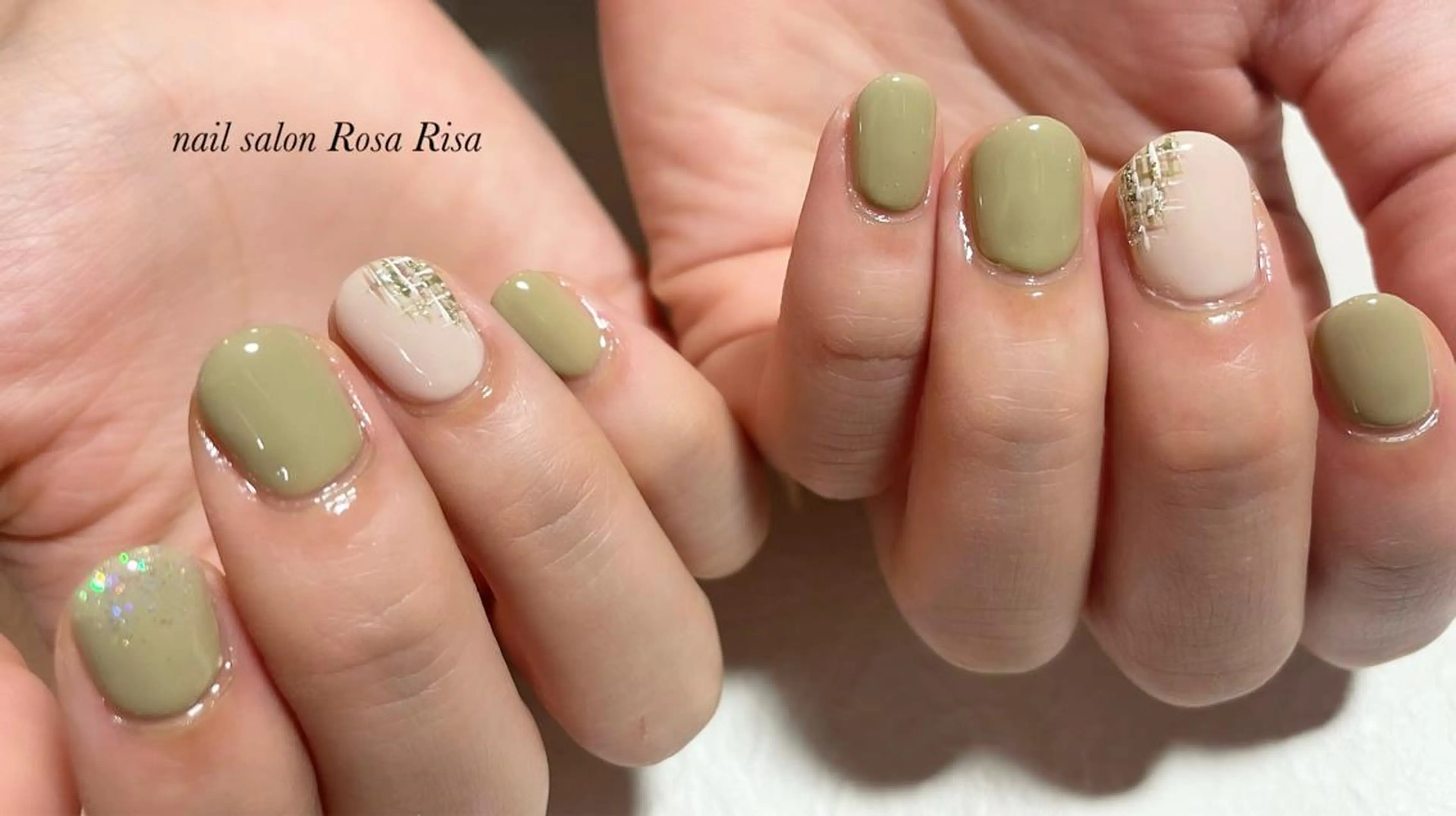 ショート ネイル ピスタチオネイル ツイードネイル ネイルスタジオ シェイクユアハンズのネイルデザイン