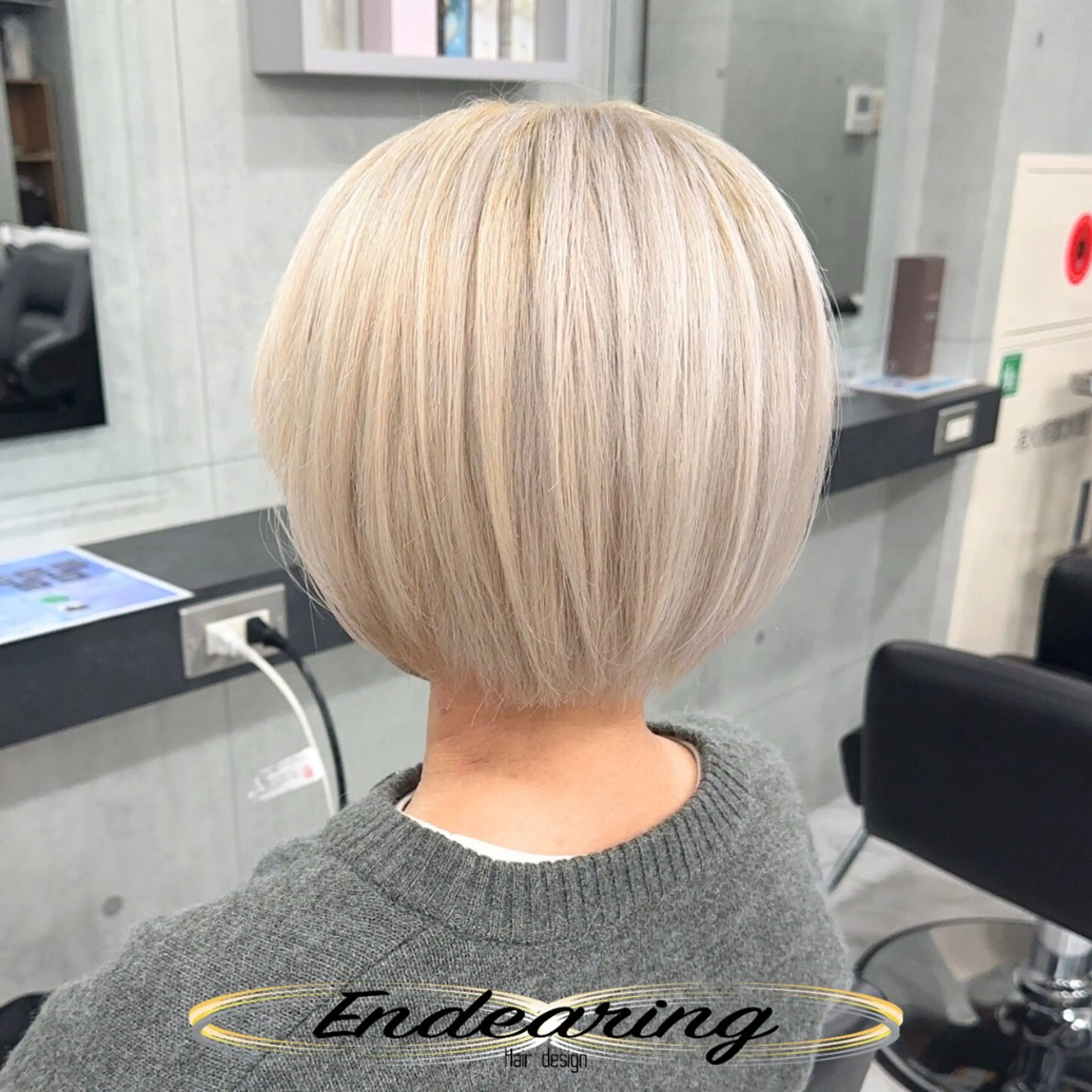 カラー パーマ ブリーチ 透明感カラー ハイトーンカラー シルバー ボブ ヘアカラー Endearing 銀座/レイヤーカットのヘアスタイル