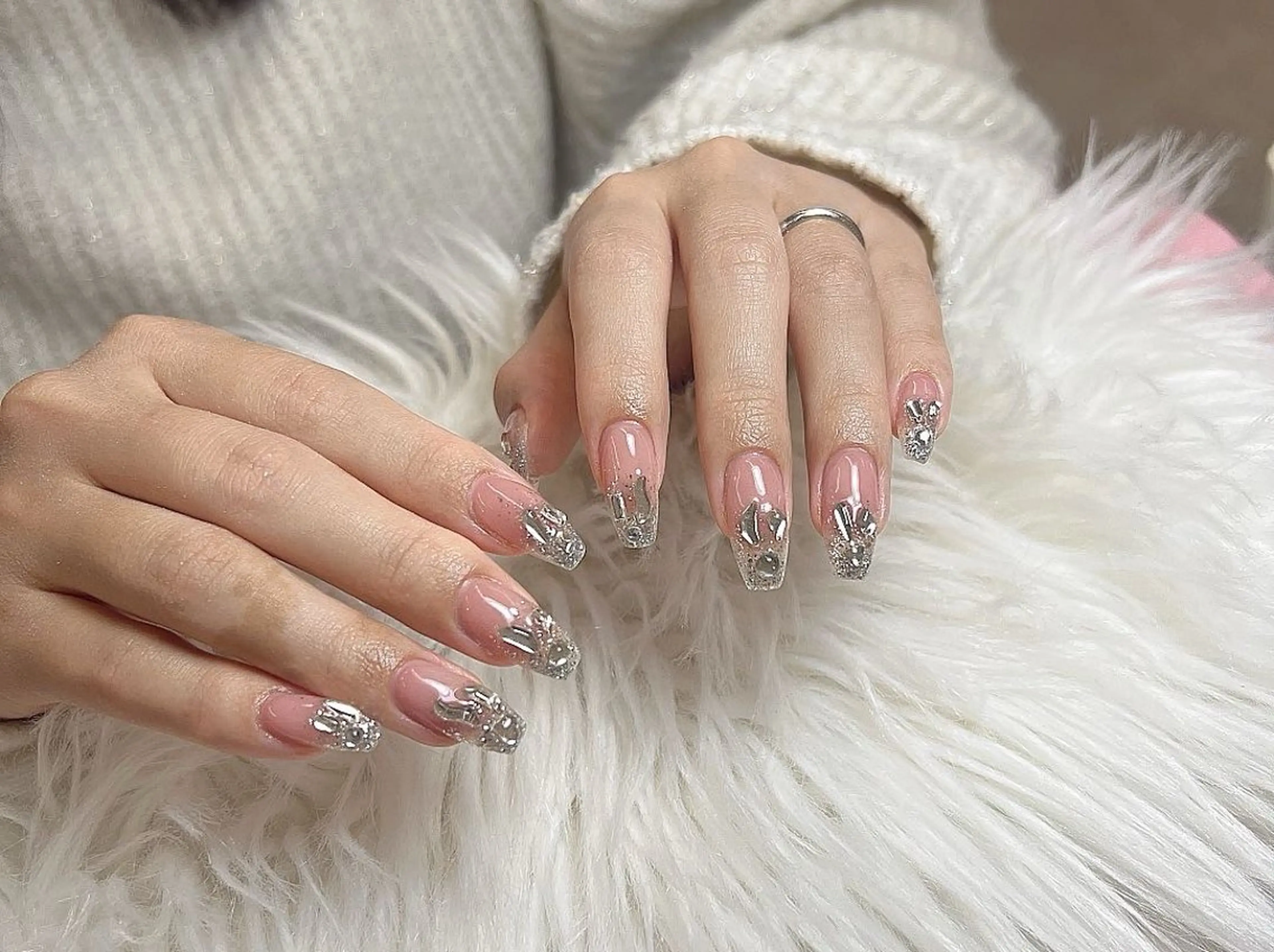 ネイル チークネイル フットネイル フレンチネイル ジェルネイル ガラスフレンチ 安安 Ennyのネイルデザイン