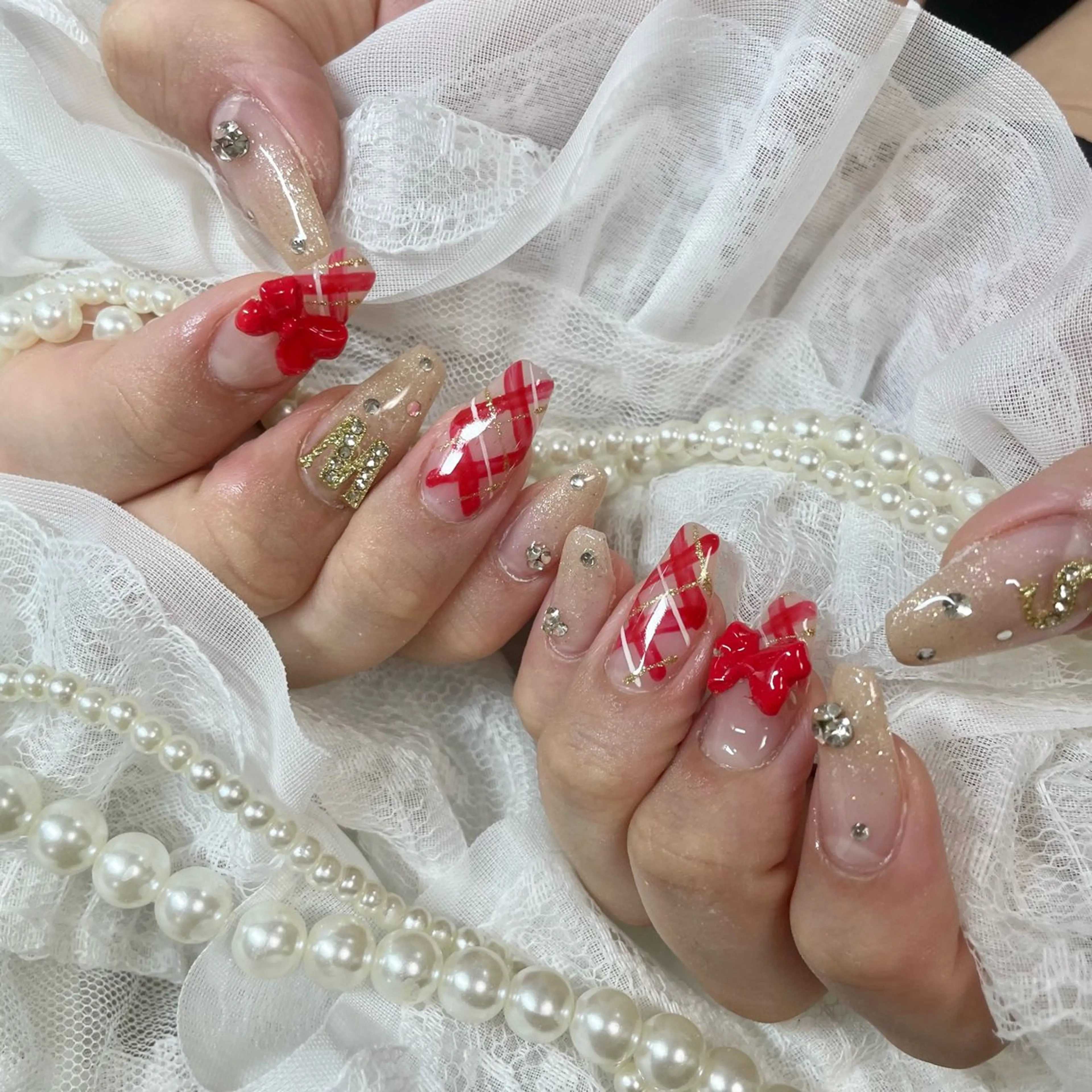 ネイル 赤色 ハンドネイル 🎀AYAKO 🎀中韓ネイルのネイルデザイン