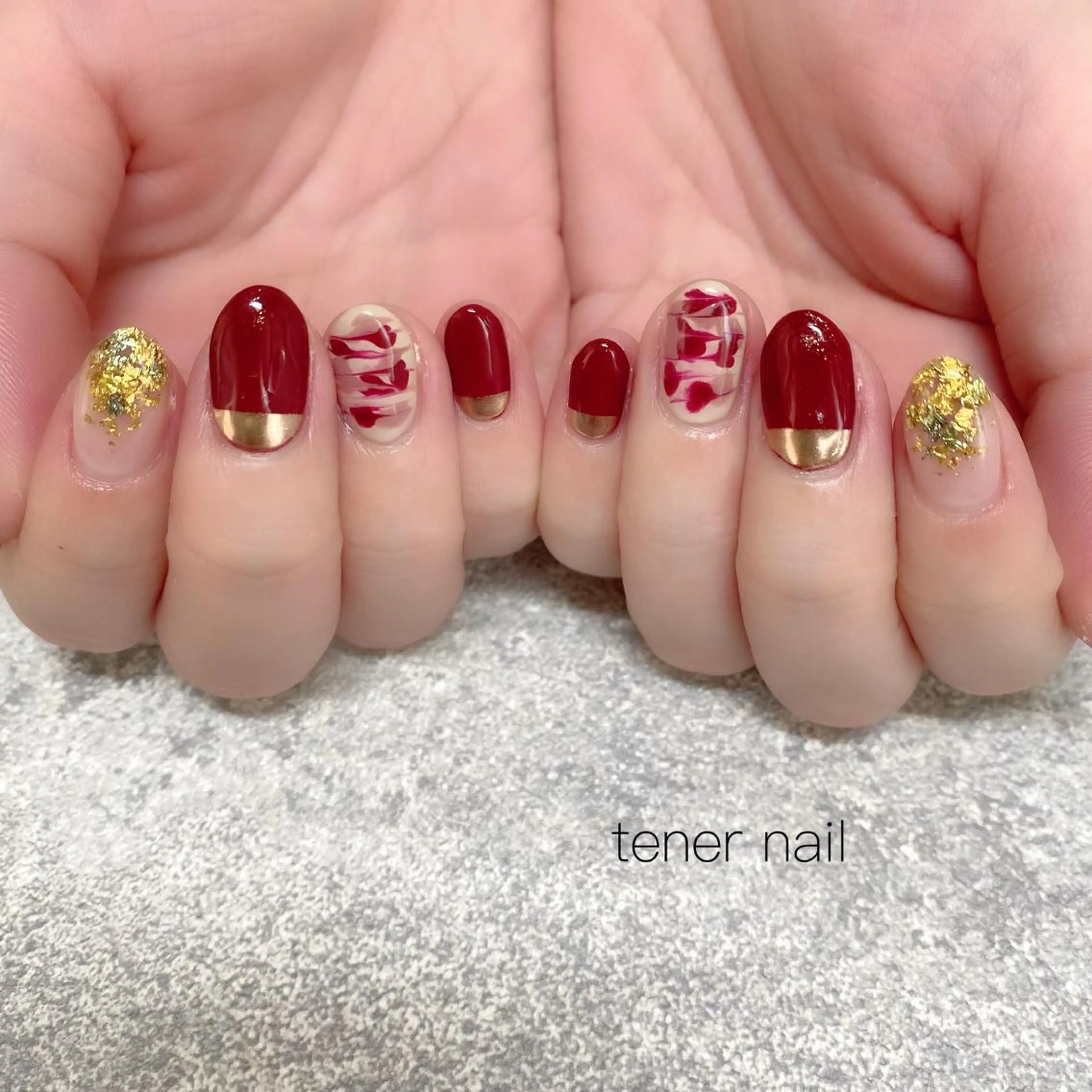 ネイル ボルドー ゴールド tener  nail  テネルネイル所属・テネルネイル tener nailのネイルデザイン