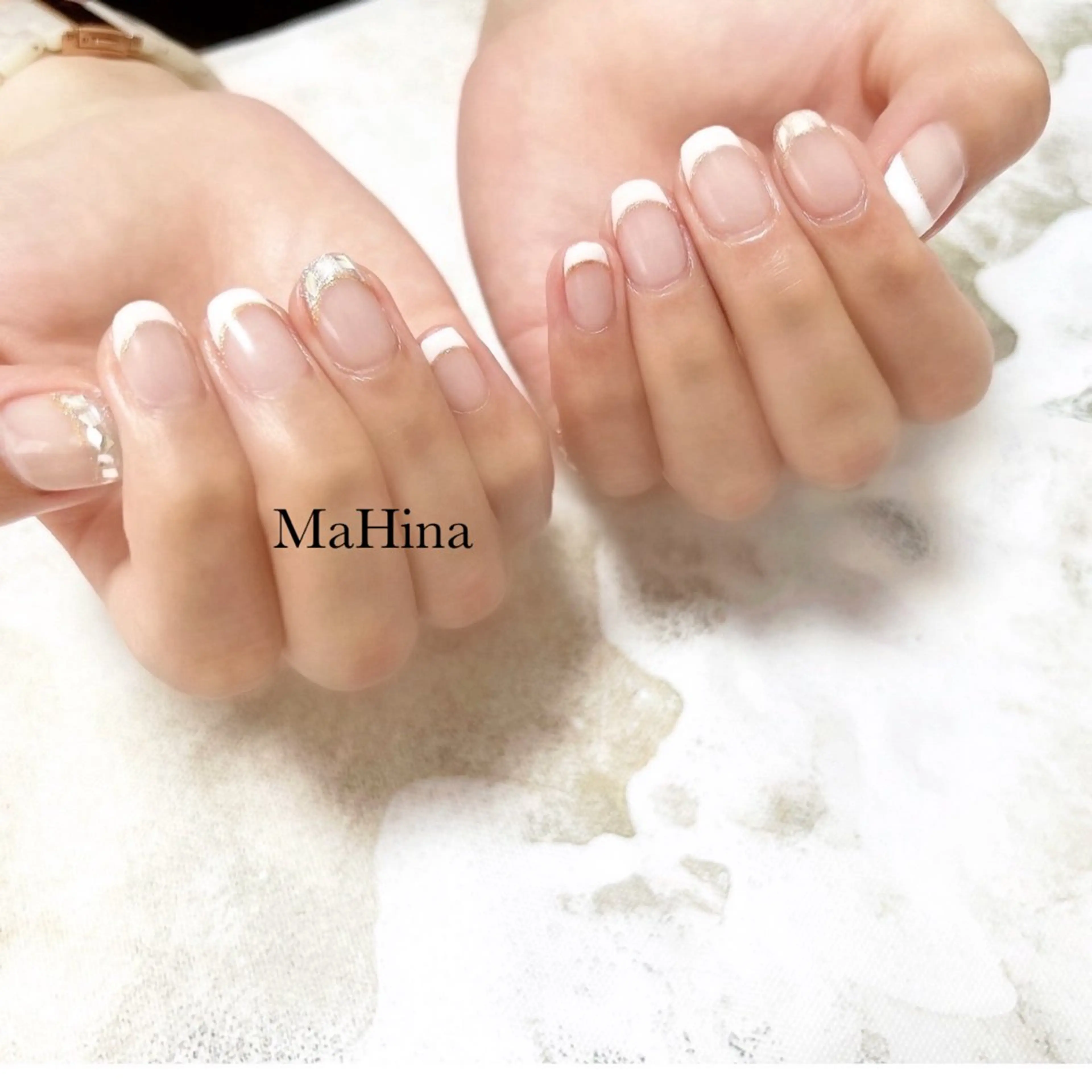 ネイル フレンチネイル ジェルネイル ガラスフレンチ キラキラネイル シンプルネイル ハンドネイル Healing Salon...MaHina(マヒナ)所属・MaHina🌙 salonのネイルデザイン
