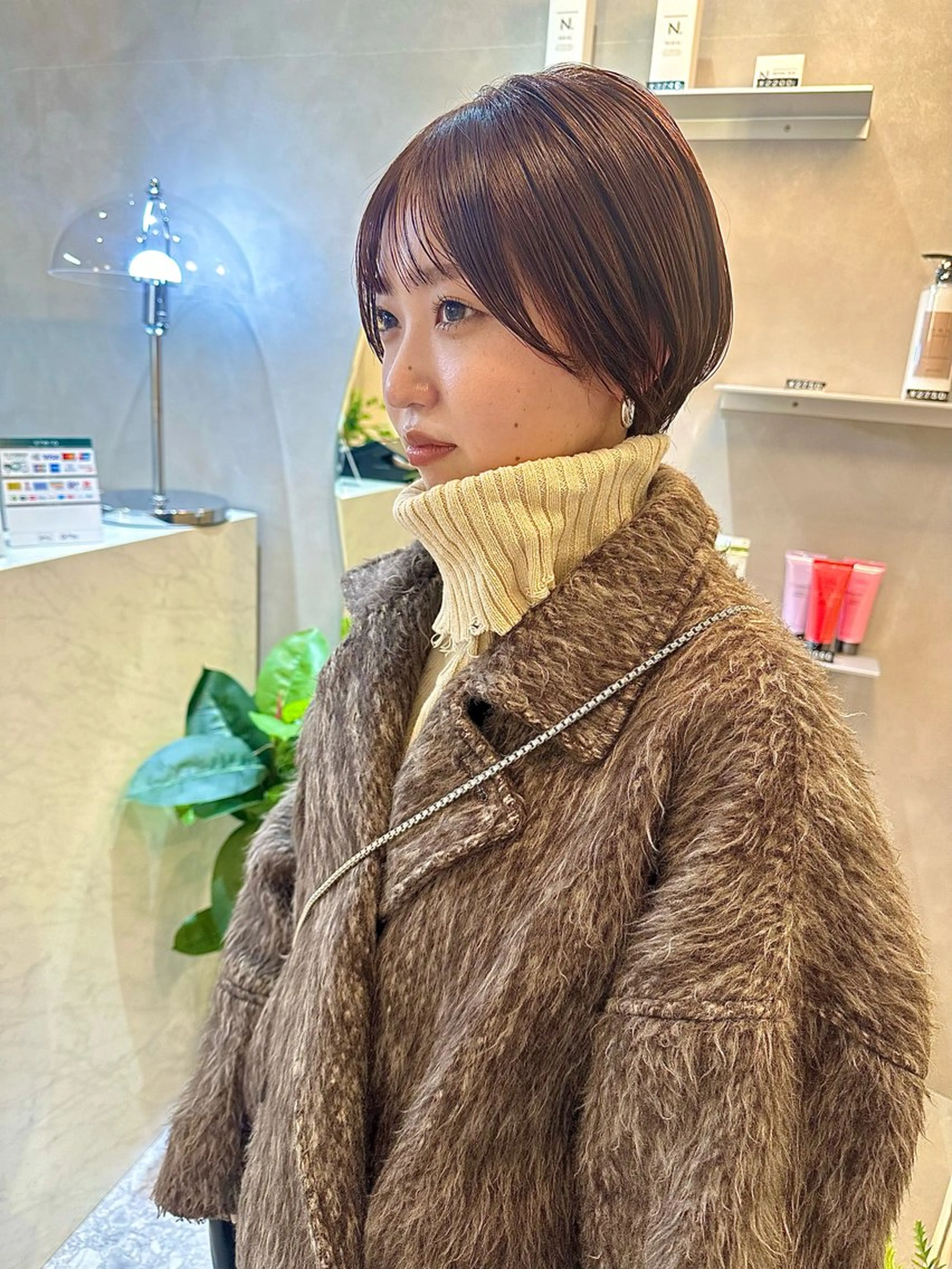 ショート カラー 丸みショート ブラウンカラー オレンジ オレンジブラウン ショートヘア カット ヘアカラー トリートメント レイヤー/ボブ/ 顔周り/yukinaのヘアスタイル