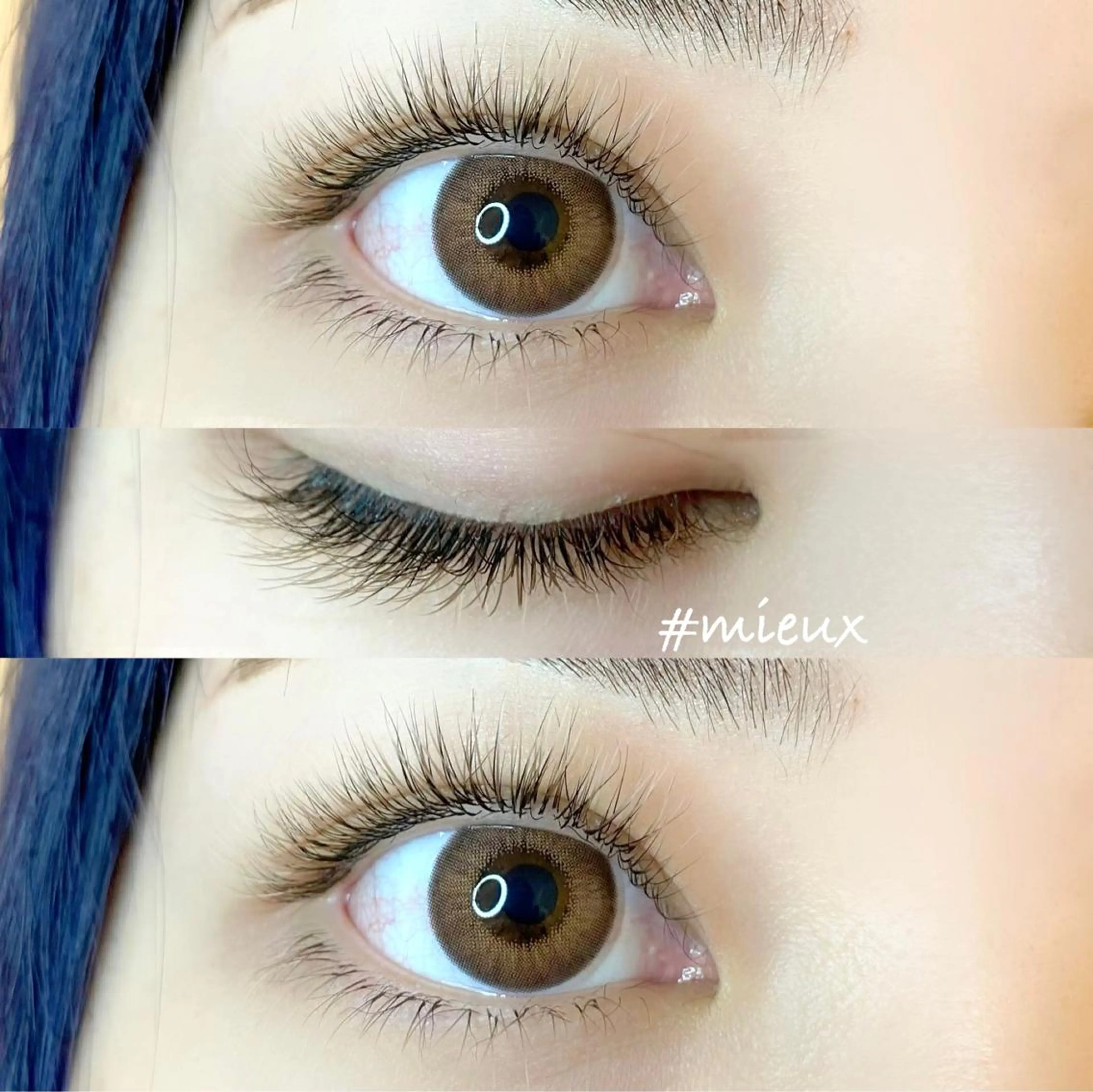 マツエク・マツパ カラーマツエク フラットラッシュ Jカール 目尻長め マツエク mieux _パリエク♡LED♡のマツエク・マツパデザイン