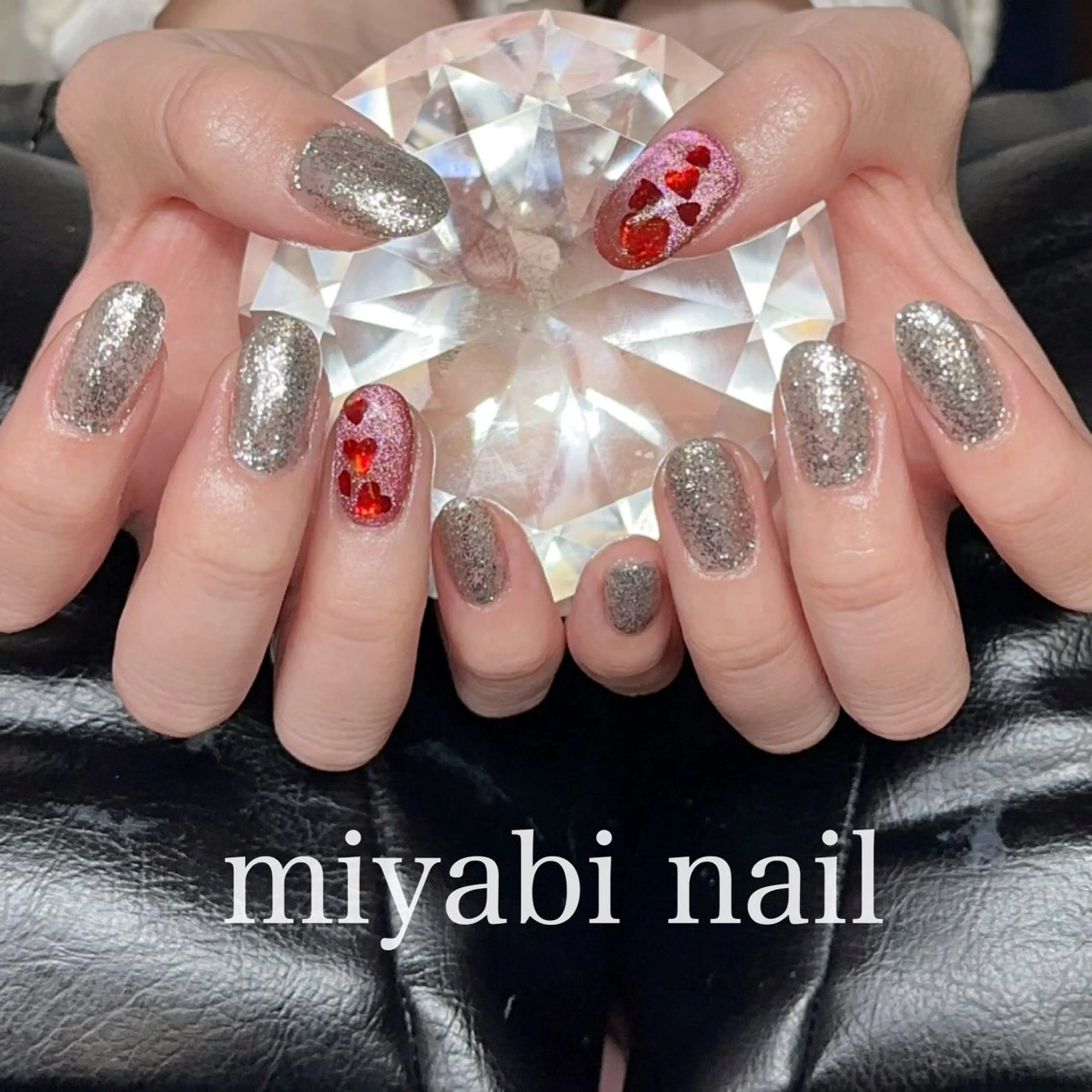 ネイル ジェルネイル ハート キラキラネイル ラメ(グリッター) マグネットネイル ハンドネイル miyabi nail 桂川駅近くのネイルデザイン