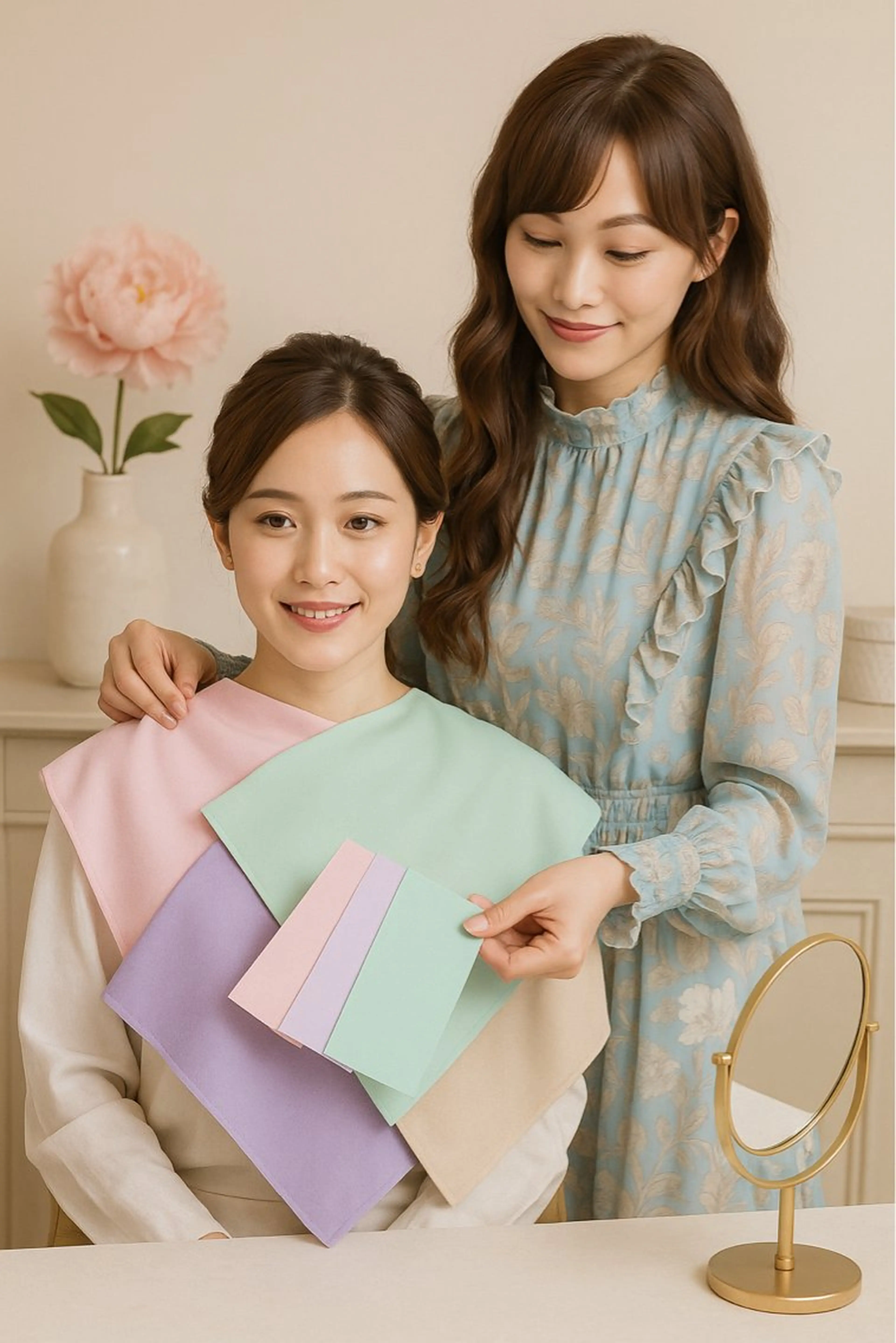 4シーズンパーソナルカラー診断です！ドレープを使ってあなたに合う色を見つけます！の写真