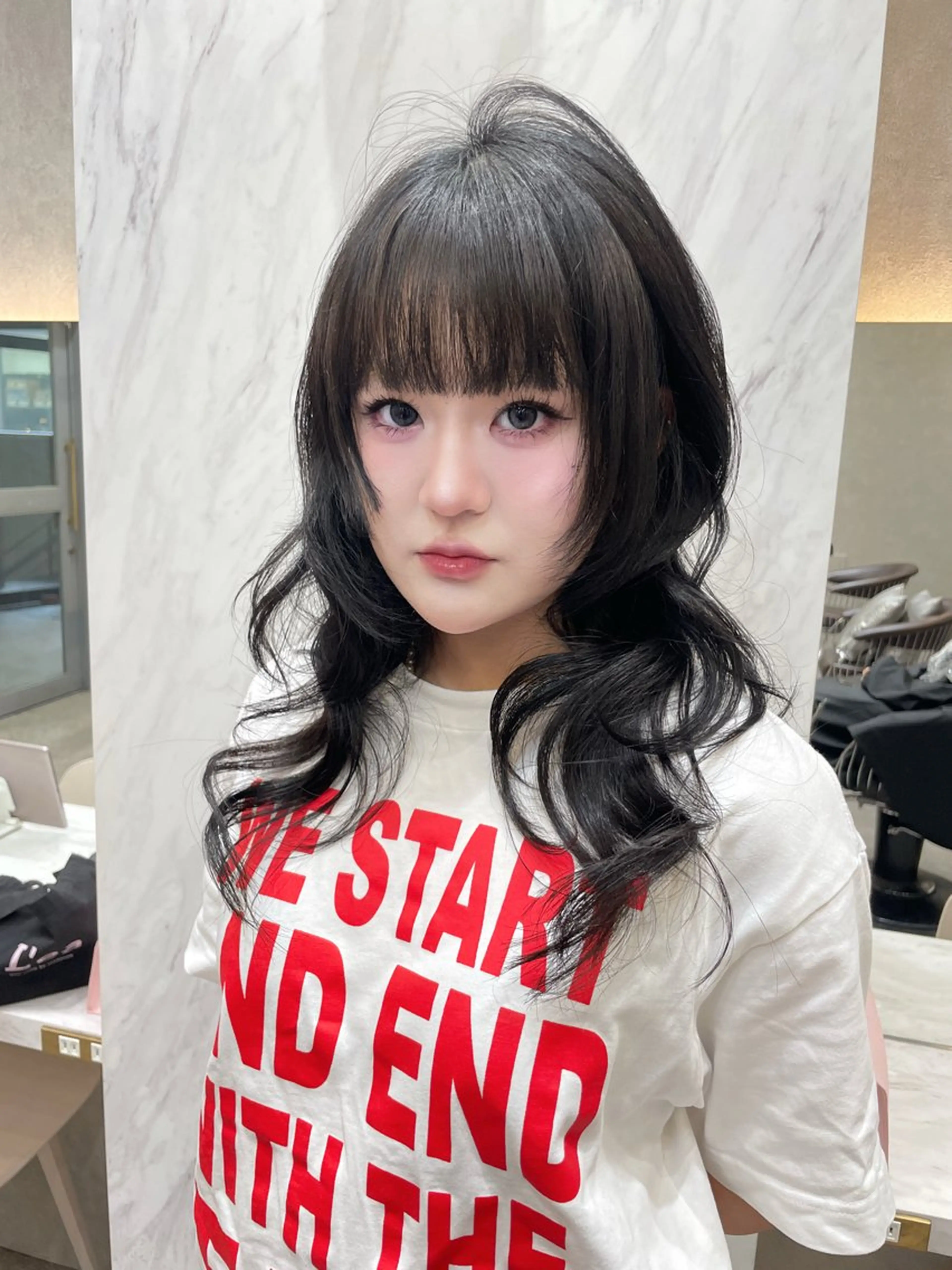 セミロング カット ヘアカラー MOE 福岡韓国ヘア✧︎のヘアスタイル