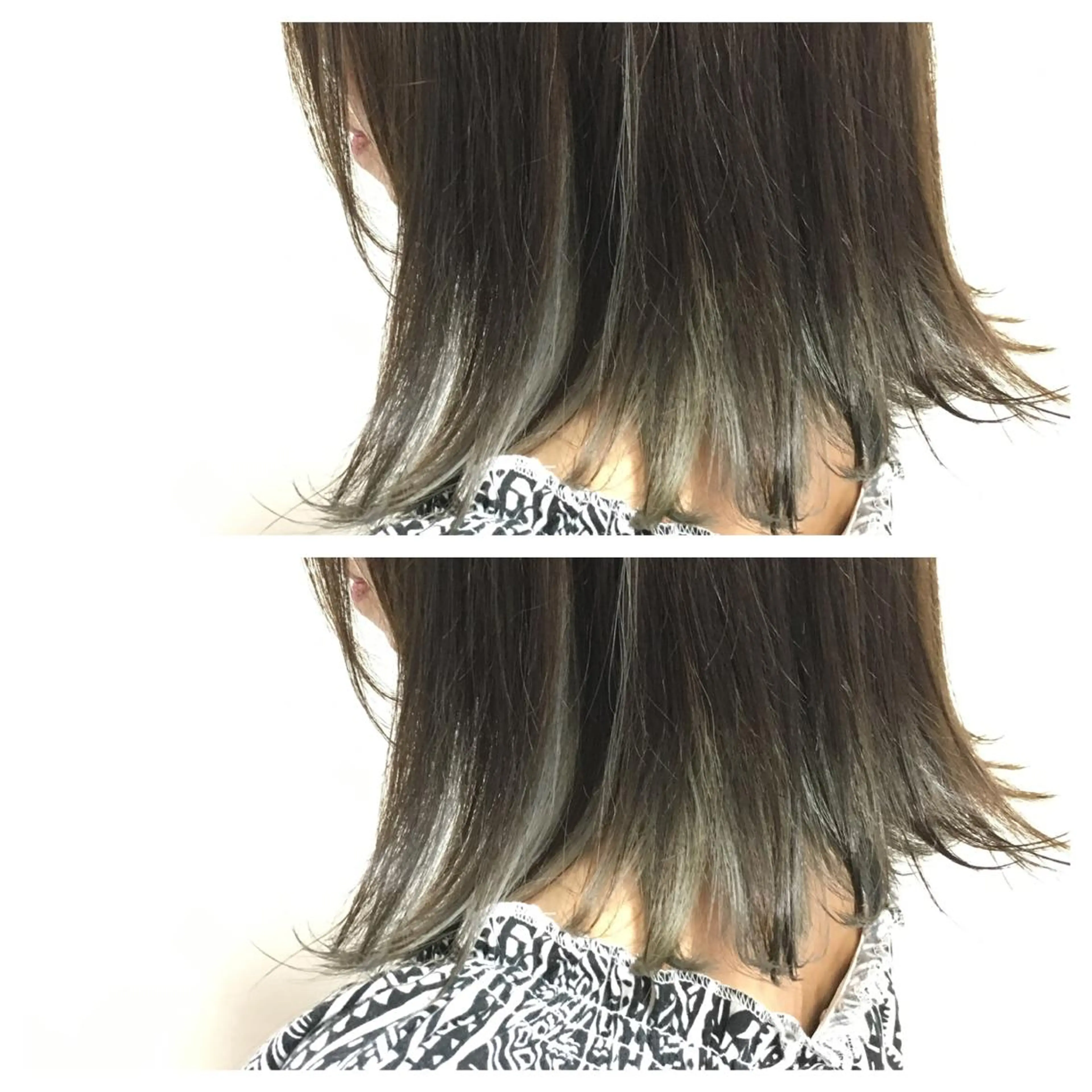 ミディアム カラー アッシュ インナーカラー シルバー シルバーアッシュ ヘアカラー GLAD 萩原のヘアスタイル