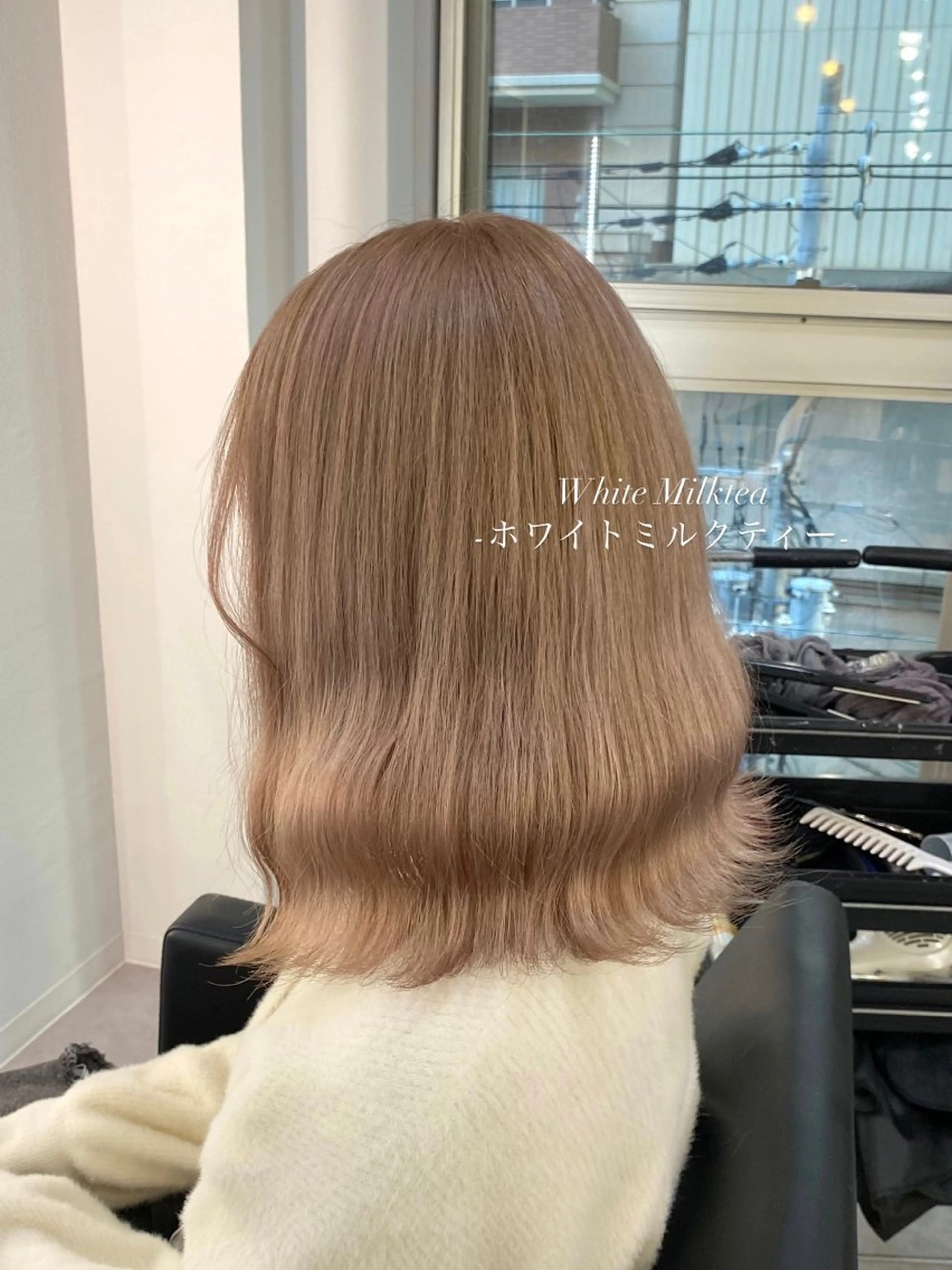 ミディアム カラー ベージュカラー ホワイトベージュ ヘアカラー ミルクティーベージュ /ピンク/大阪/堀江のヘアスタイル