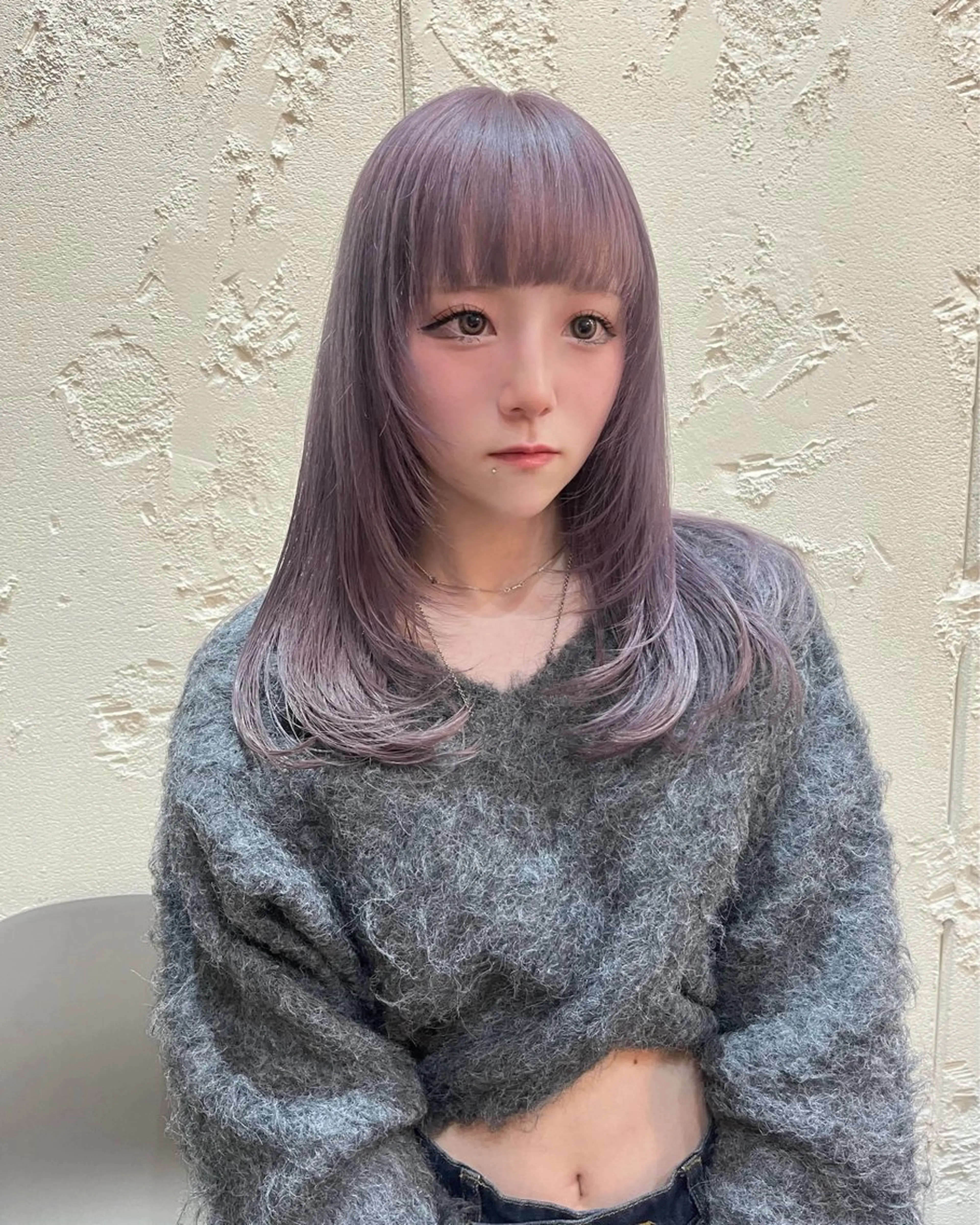 セミロング カラー ラベンダーカラー 顔周りカット レイヤーカット カット ヘアカラー トリートメント ハイトーン🦢 Natsumiのヘアスタイル