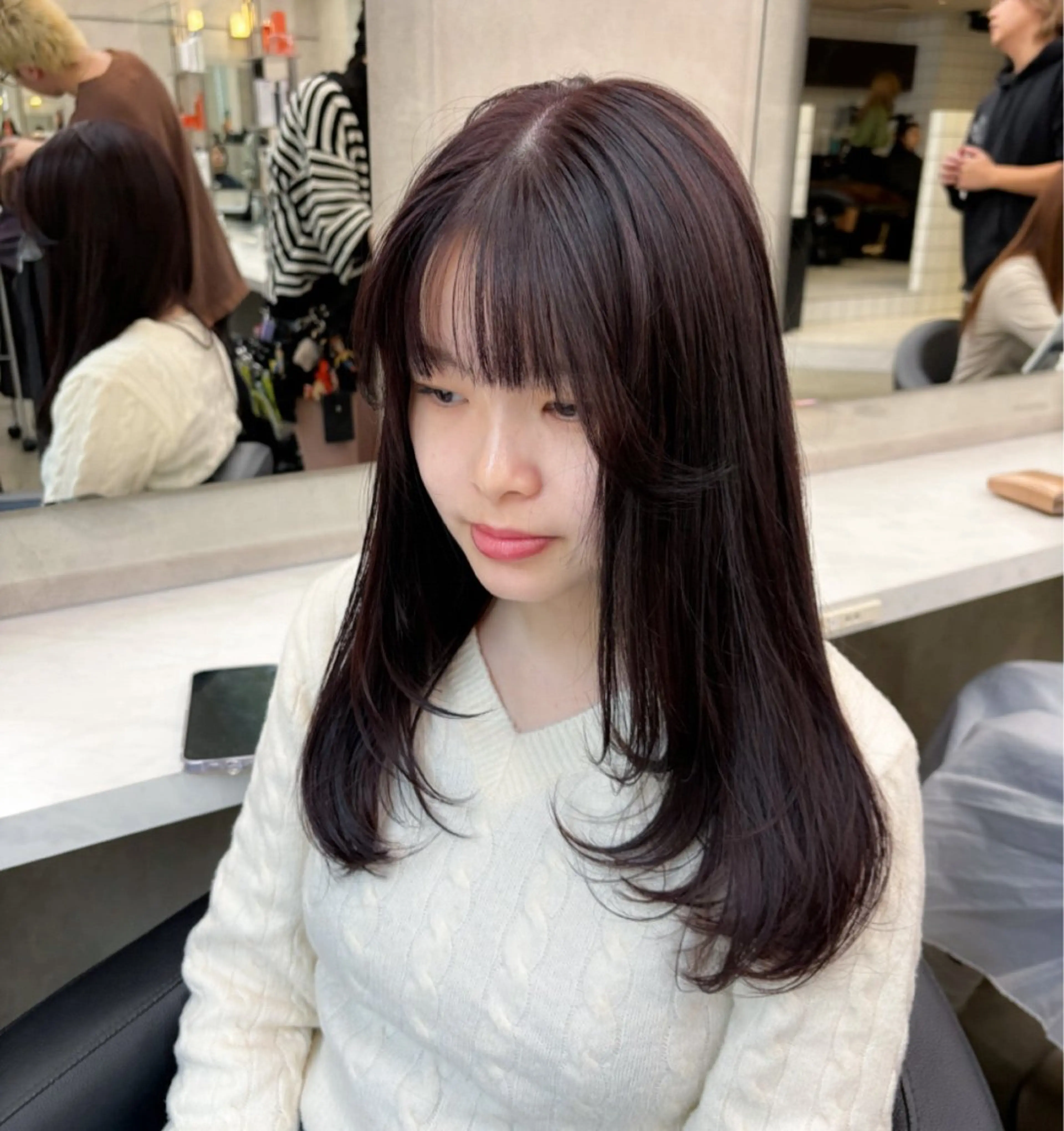 ミディアム カラー ブラウンカラー ピンクカラー ピンクブラウン 顔周りカット ハイレイヤー 表参道ハッシュカット レイヤー/リノンのヘアスタイル