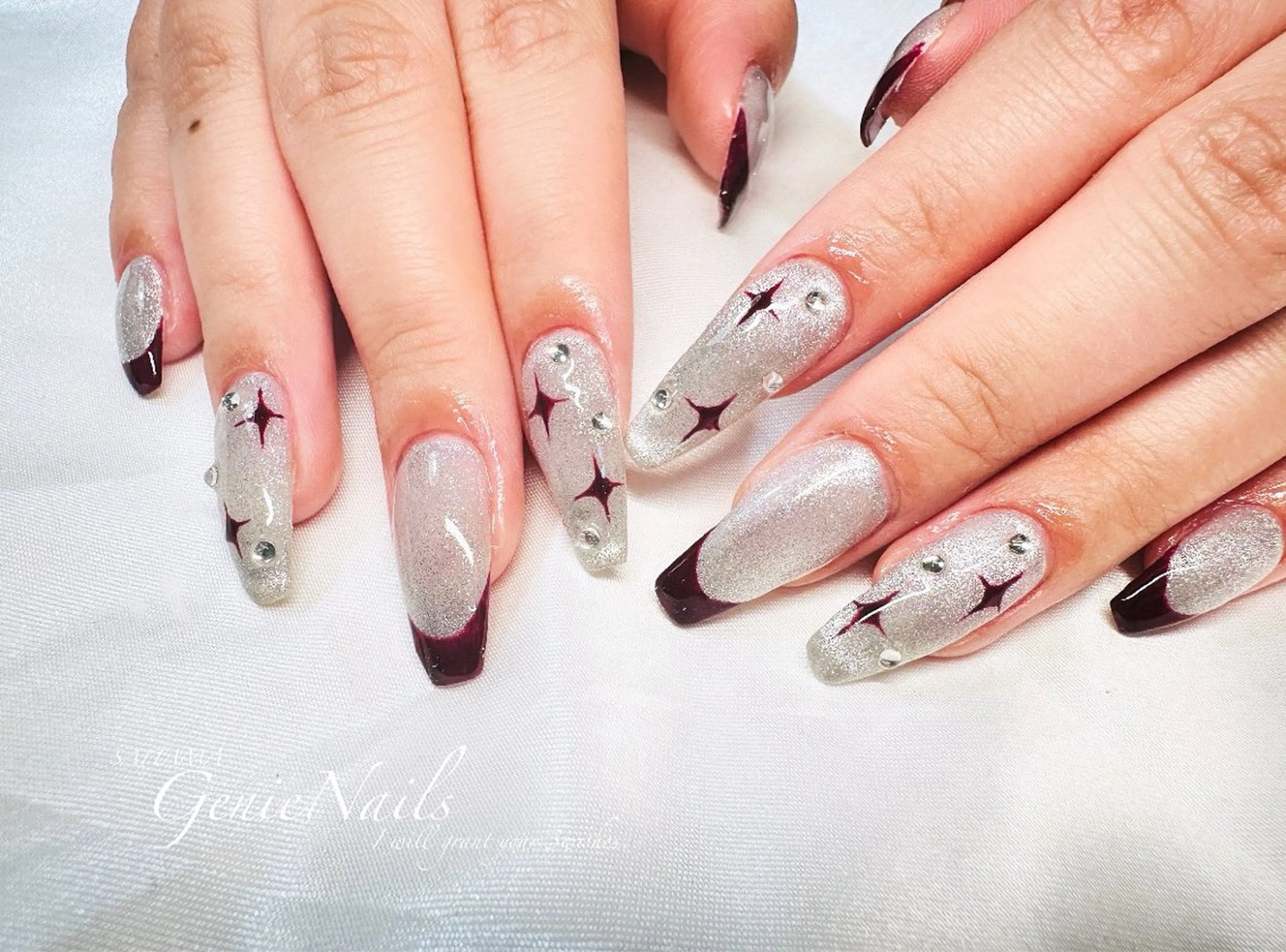 メンズ ネイル アートネイル 長さ出し 氷ネイル・うるうるネイル ロングネイル 持ち込み Genie Nailsのネイルデザイン