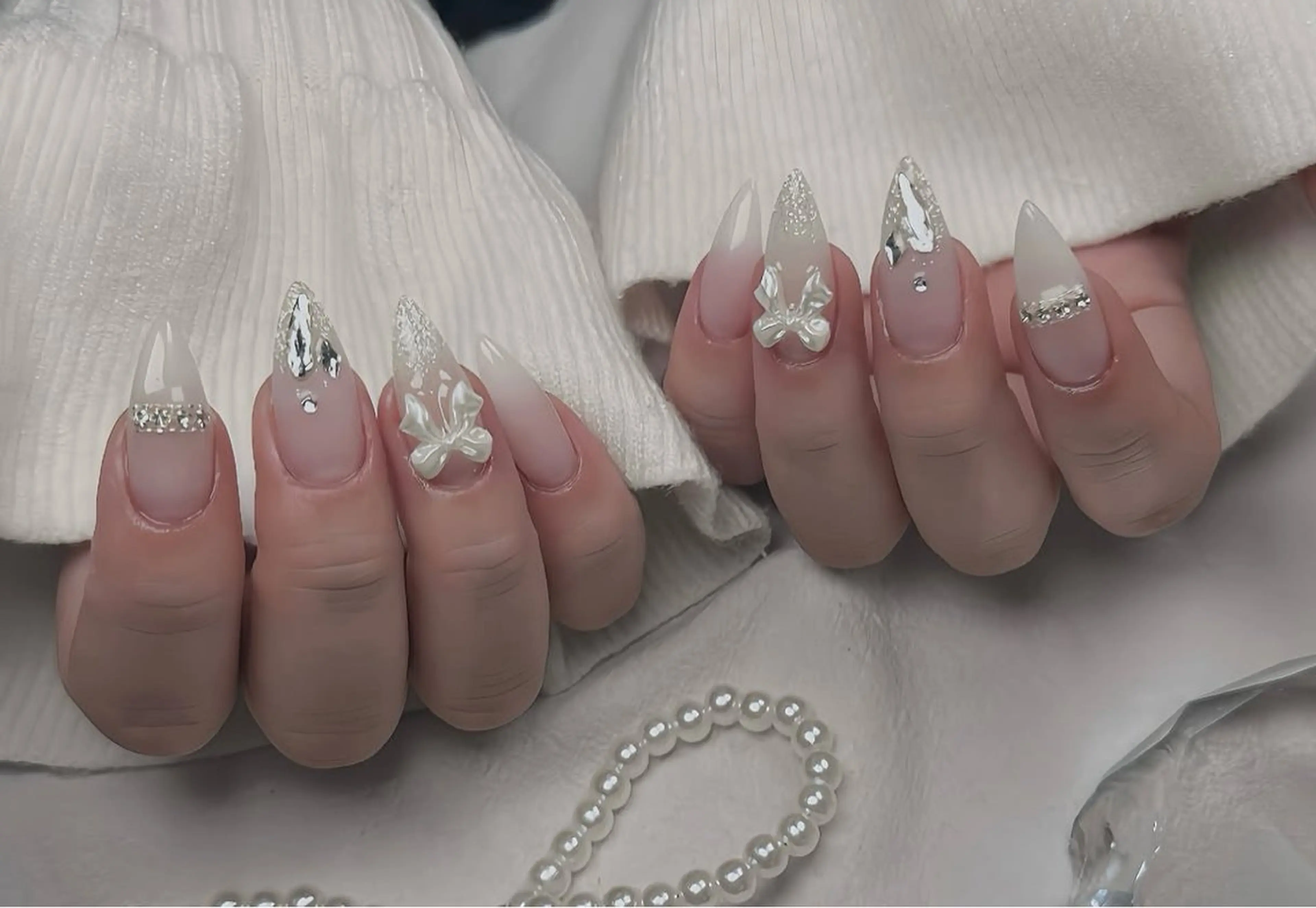 ネイル ハンドネイル 🎀PG🩵 ネイルサロンのネイルデザイン