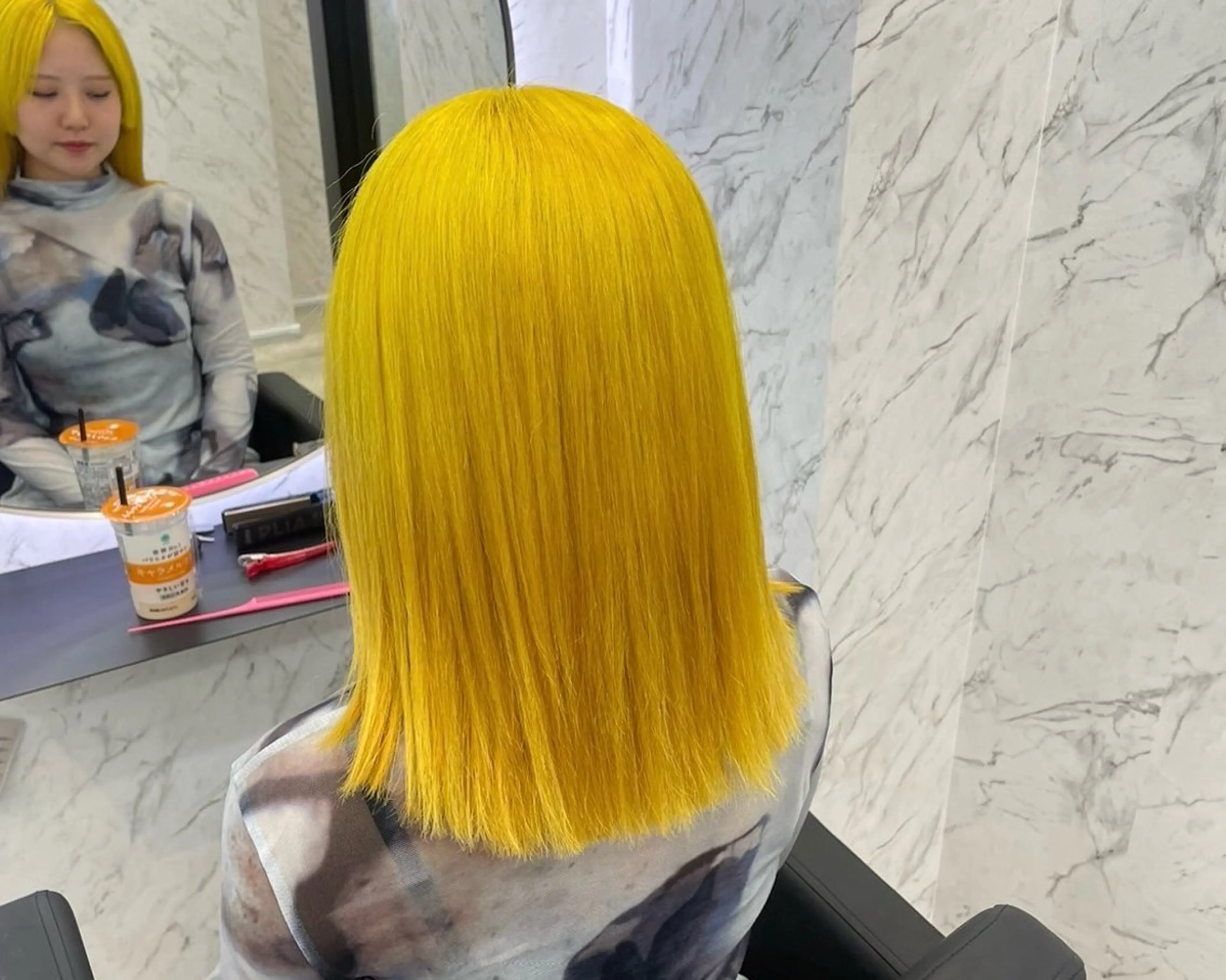 セミロング カラー イエローカラー hair salon dot. mooda 韓国風サロン 町田店所属・韓国風ヘア🎀🩶 /♡𝓝𝓸𝓪♡のヘアスタイル