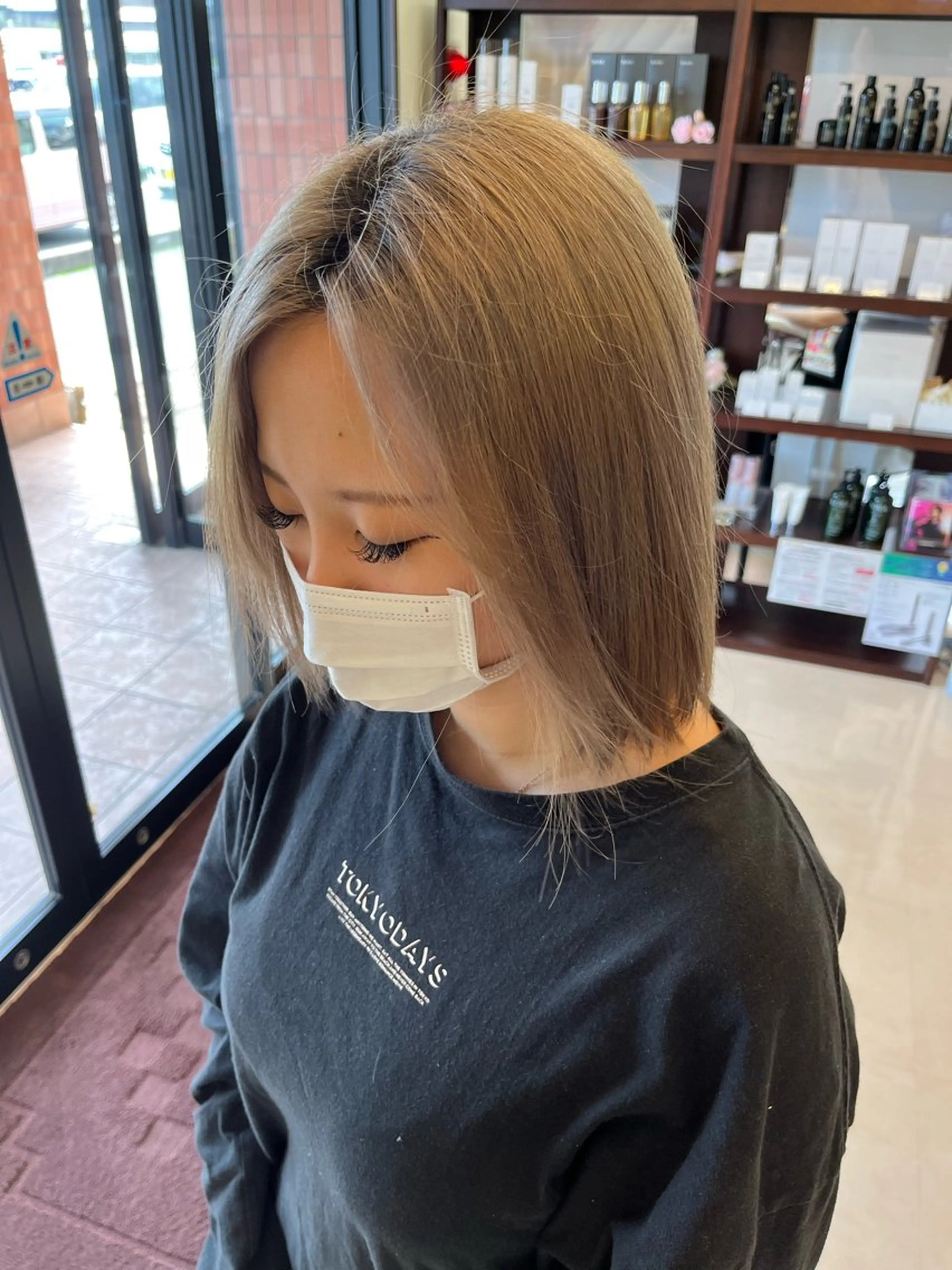 ミディアム カラー ベージュカラー ブリーチ ミルクティーベージュ カット ヘアカラー 樋口智士/倉敷/中庄 /縮毛矯正/髪質改善のヘアスタイル