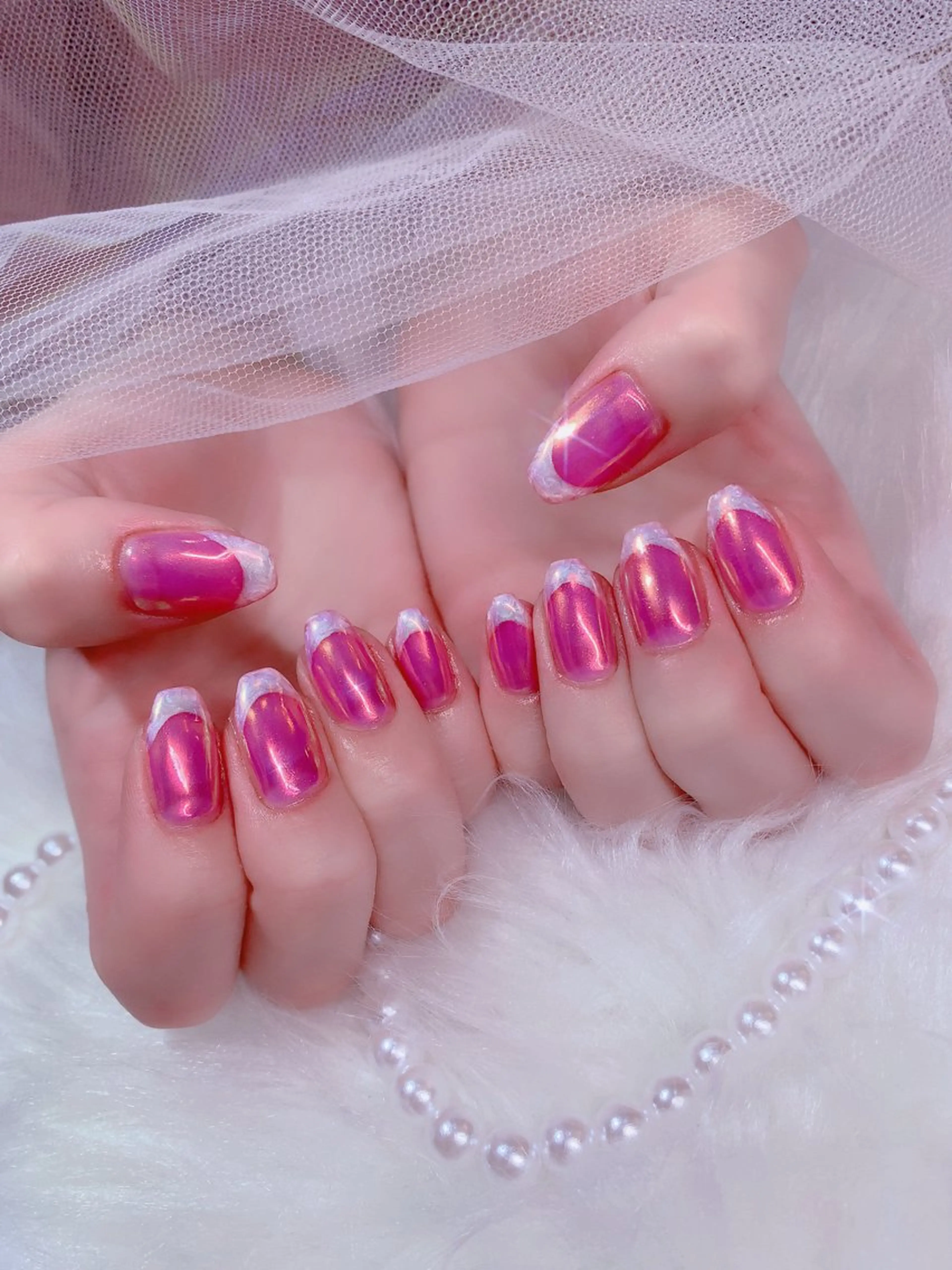 ネイル アートネイル オーロラネイル フレンチネイル キラキラネイル 持ち込み シェアサロンLei.g(レイジー)所属・3Dアートネイル💗 都築レナのネイルデザイン