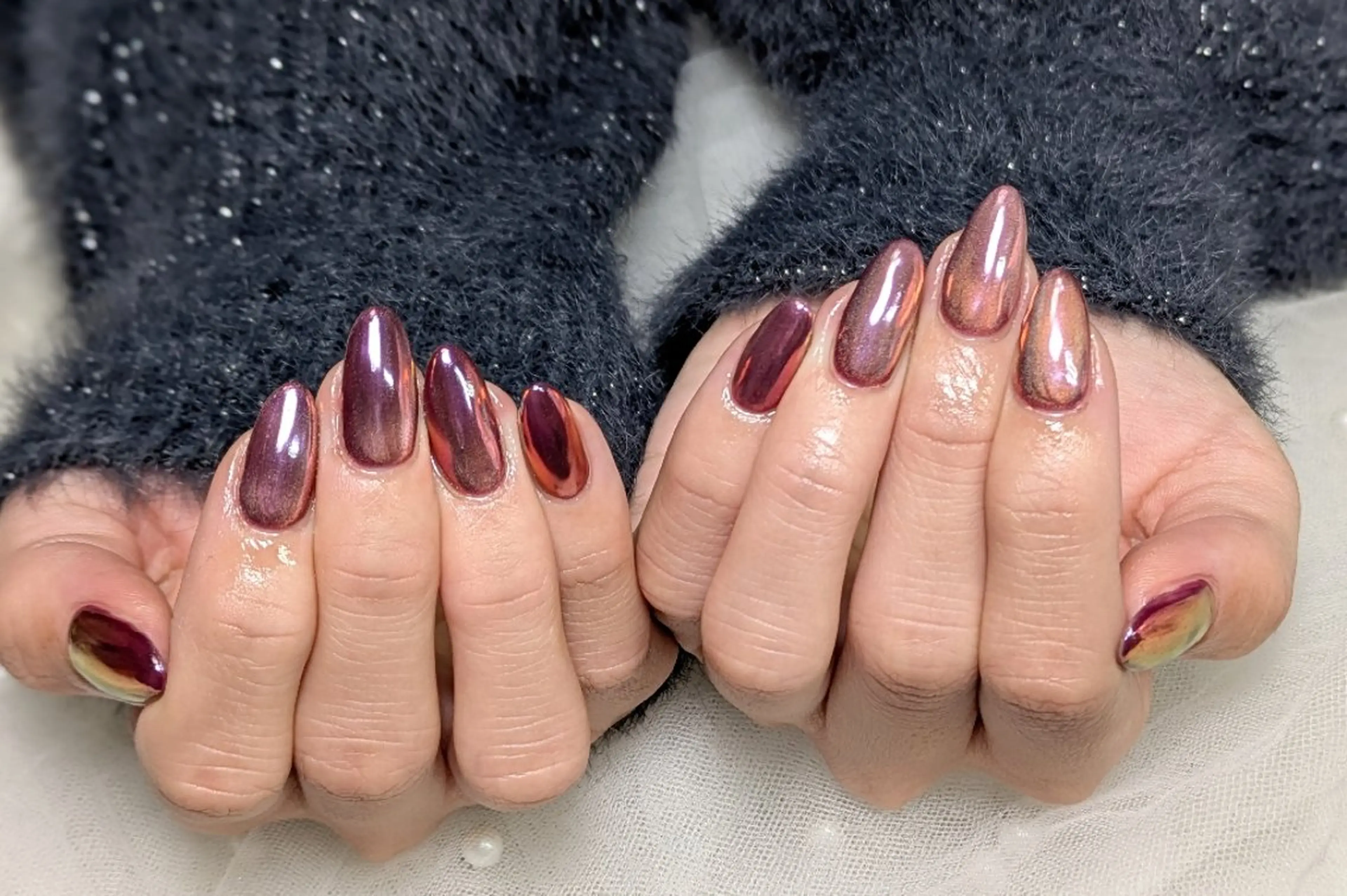 ネイル オーロラネイル ボルドー マグネットネイル ハンドネイル m&pPrivate nailsalonのネイルデザイン