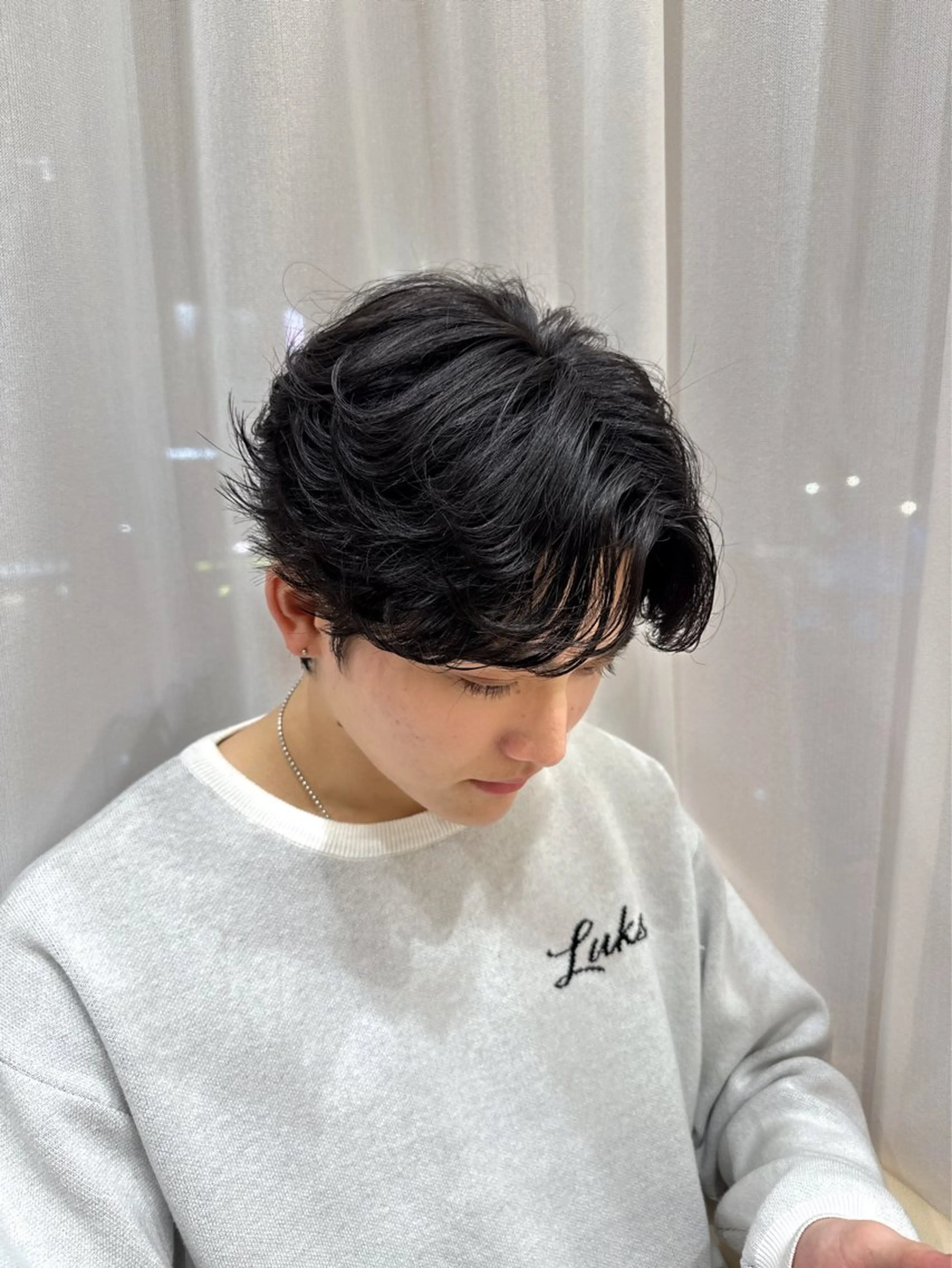 メンズ コンマヘア 曲がる縮毛/カルマパ ーマ/池袋/横村大全のヘアスタイル