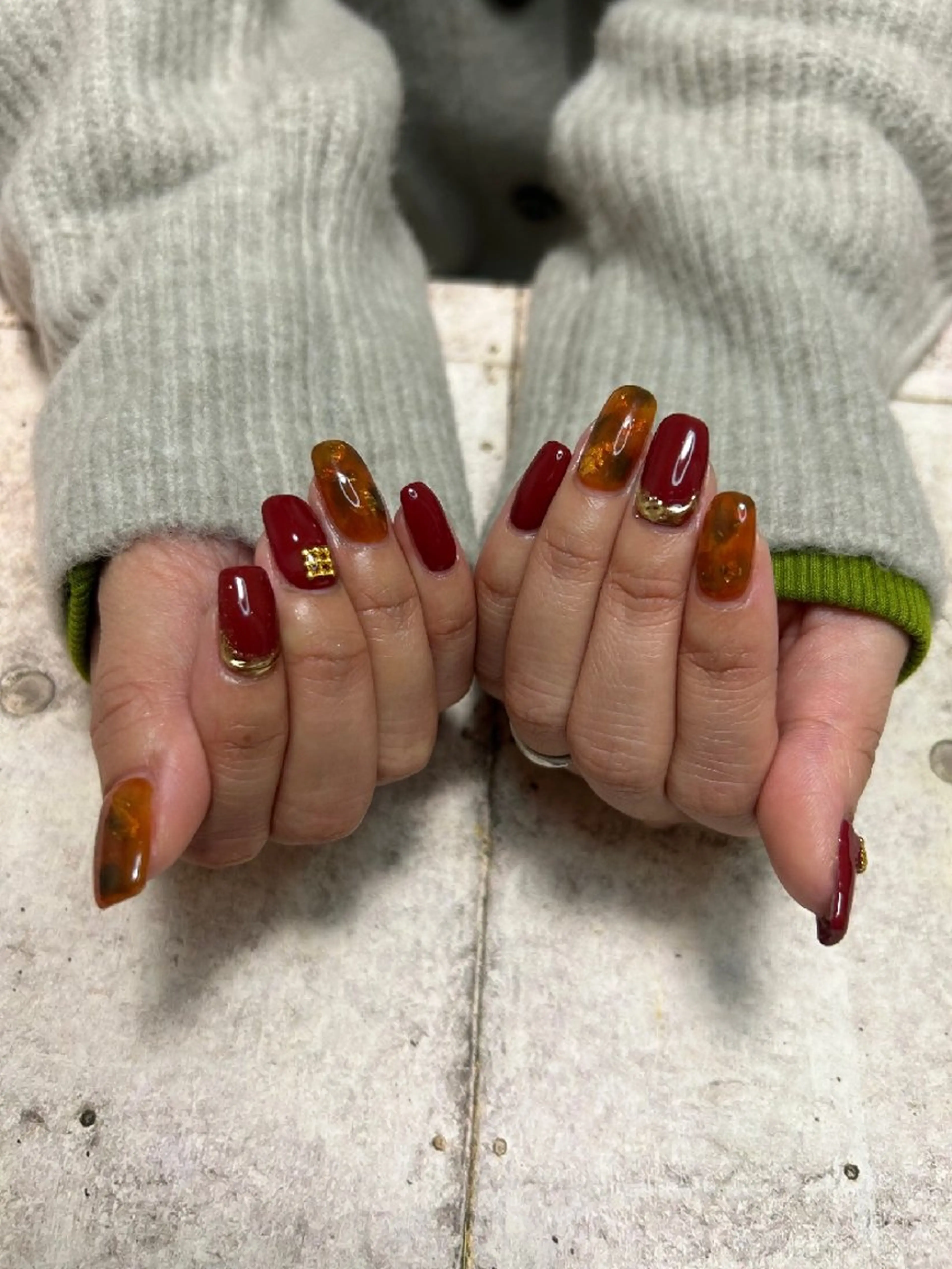 ネイル べっ甲ネイル ボルドー I'S nail 佐野のネイルデザイン