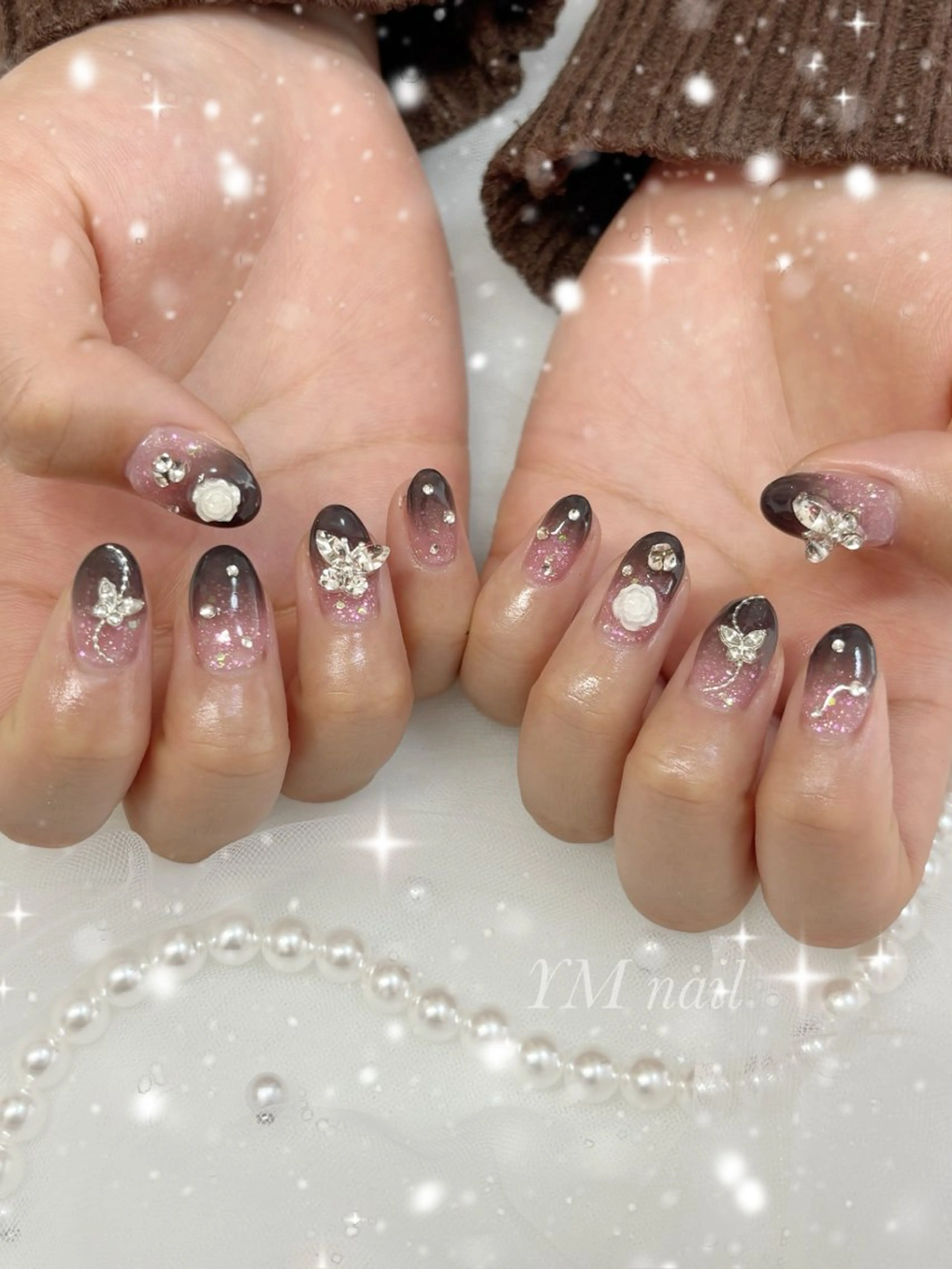 ネイル グラデーション キラキラネイル 韓国ネイル ピンク ハンドネイル YM nailのネイルデザイン