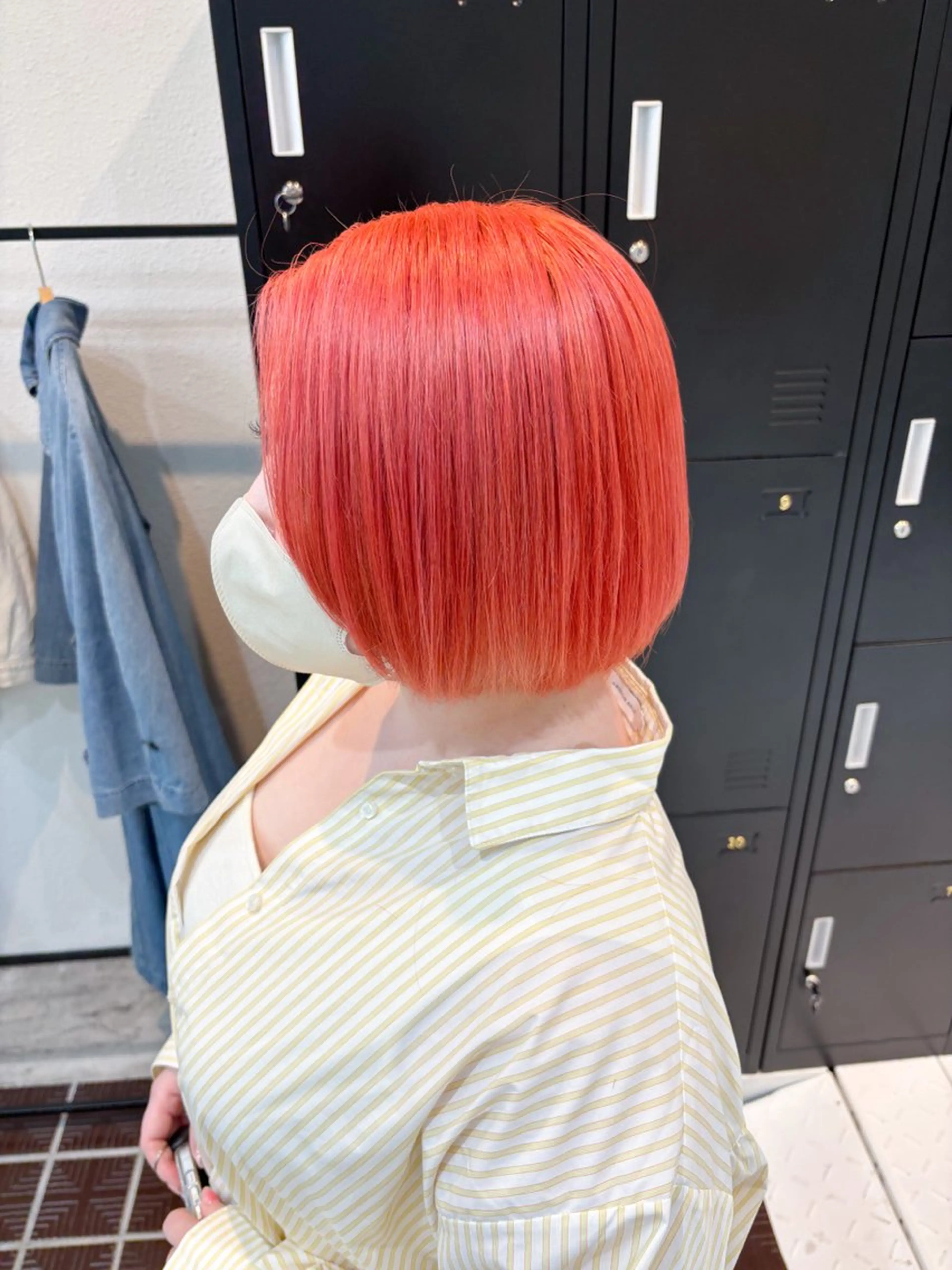 ミディアム カラー オレンジ ピンクカラー レッドカラー ヘアカラー トリートメント ハイトーン/レイヤー /ケアブリーチ石川治のヘアスタイル