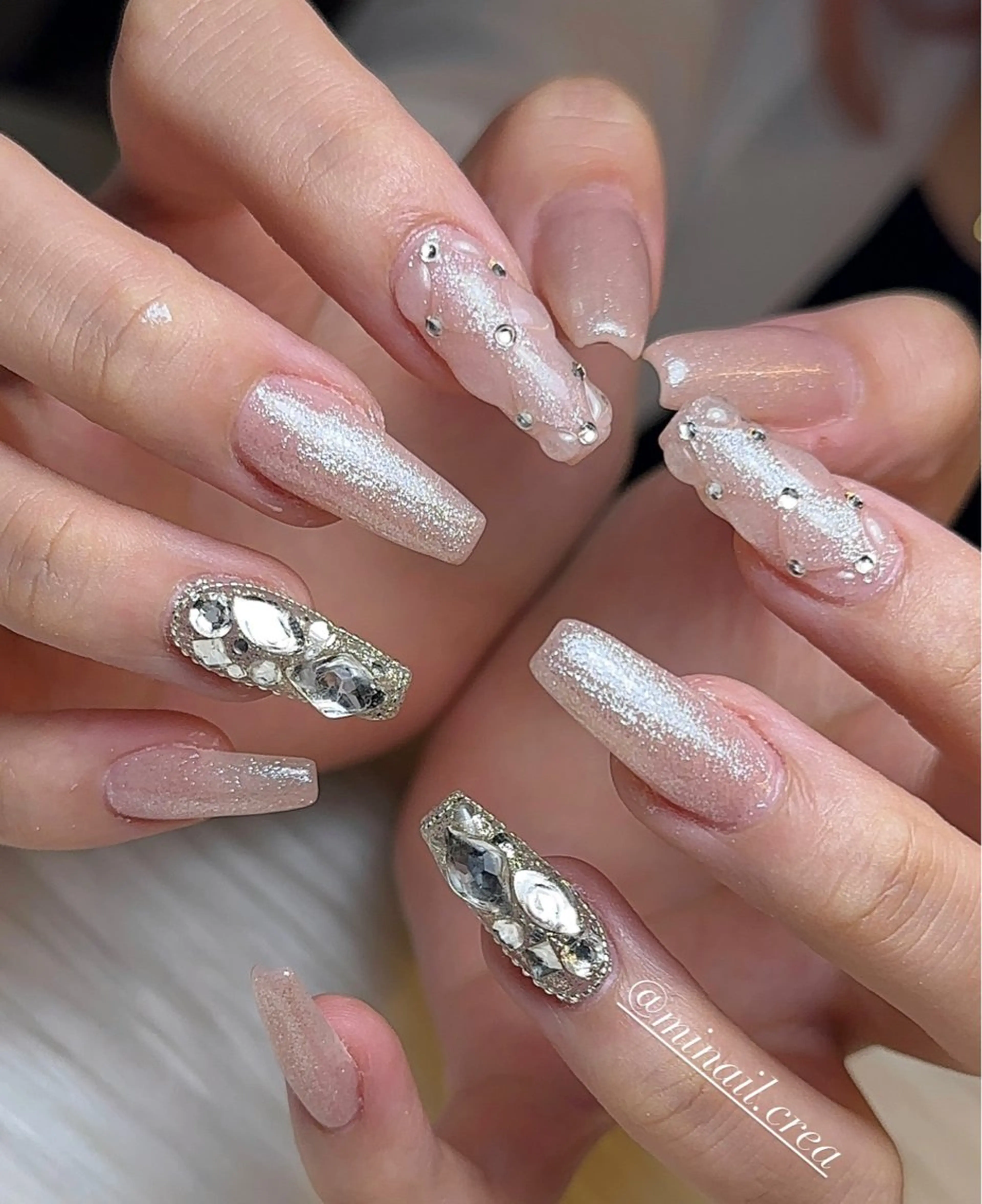 ネイル キラキラネイル ロングネイル スカルプネイル ハンドネイル CRéA　-private nailsalon-所属・CReA nailのネイルデザイン